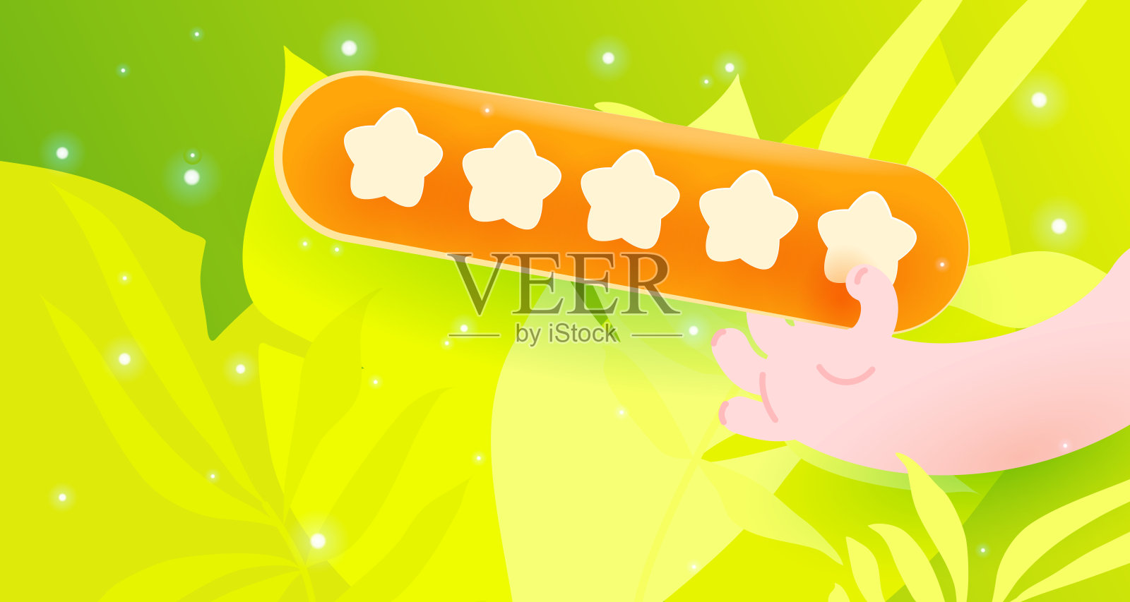 向量星评级。横幅为客户评价或投票。五颗星。产品评级或客户满意度。手握五星回顾。插画图片素材