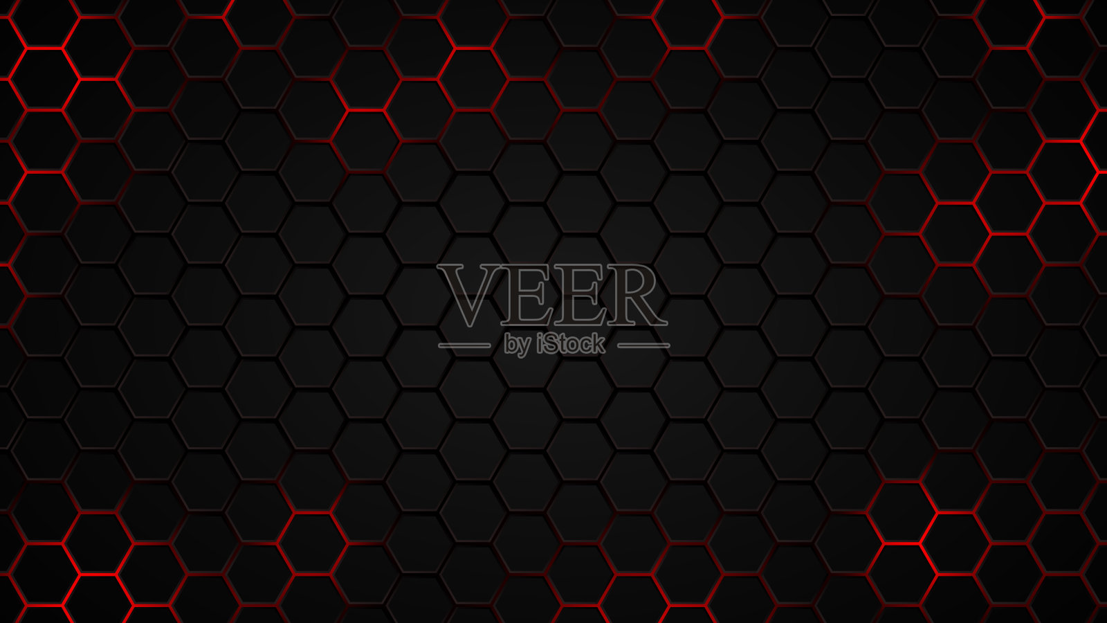 抽象的六边形未来背景。黑色科幻高科技墙纸，带红灯。插画图片素材