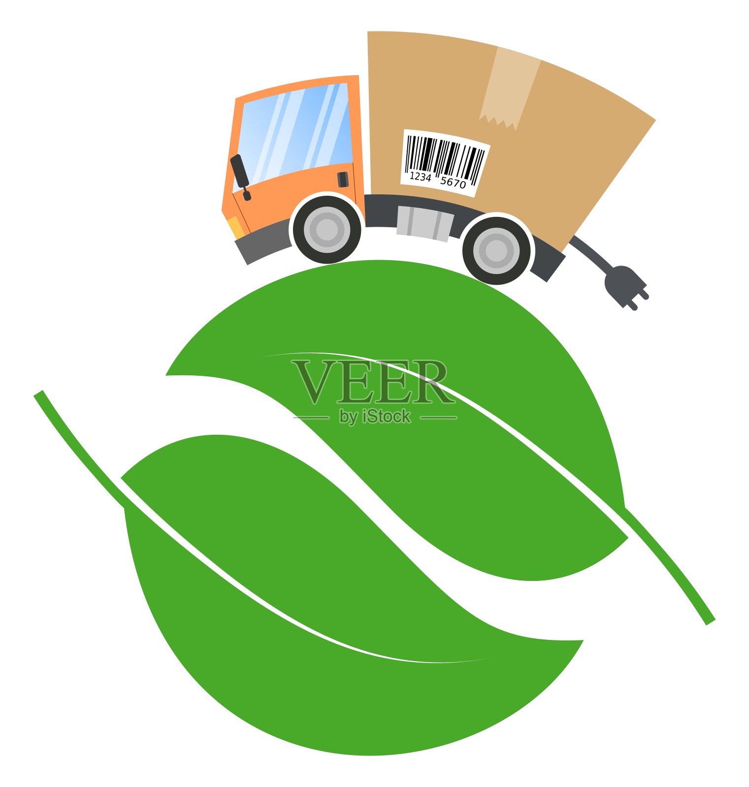 带纸板箱和树叶的送货卡车插画图片素材