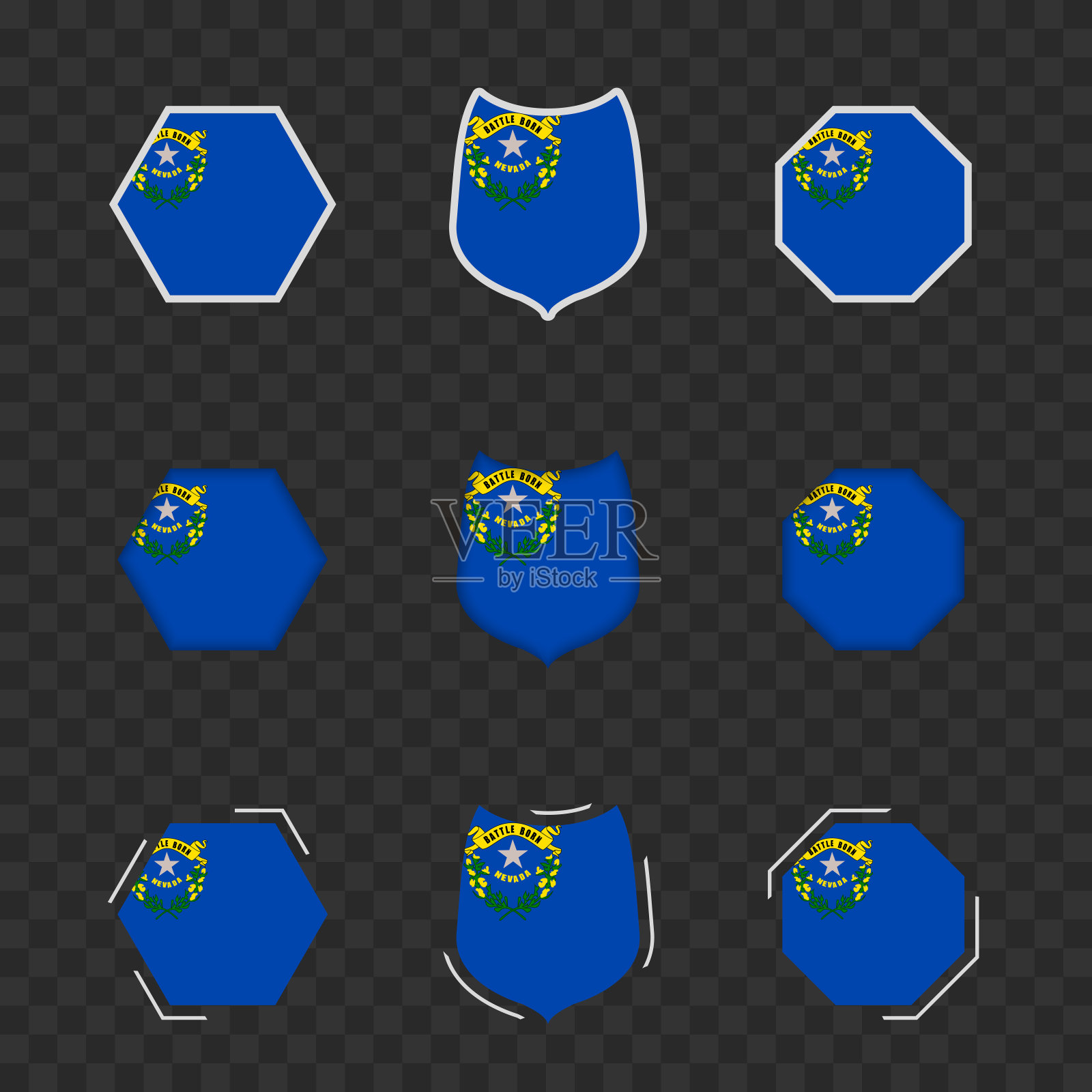 内华达州的国家标志在一个黑暗透明的背景上，内华达州的矢量旗帜。插画图片素材