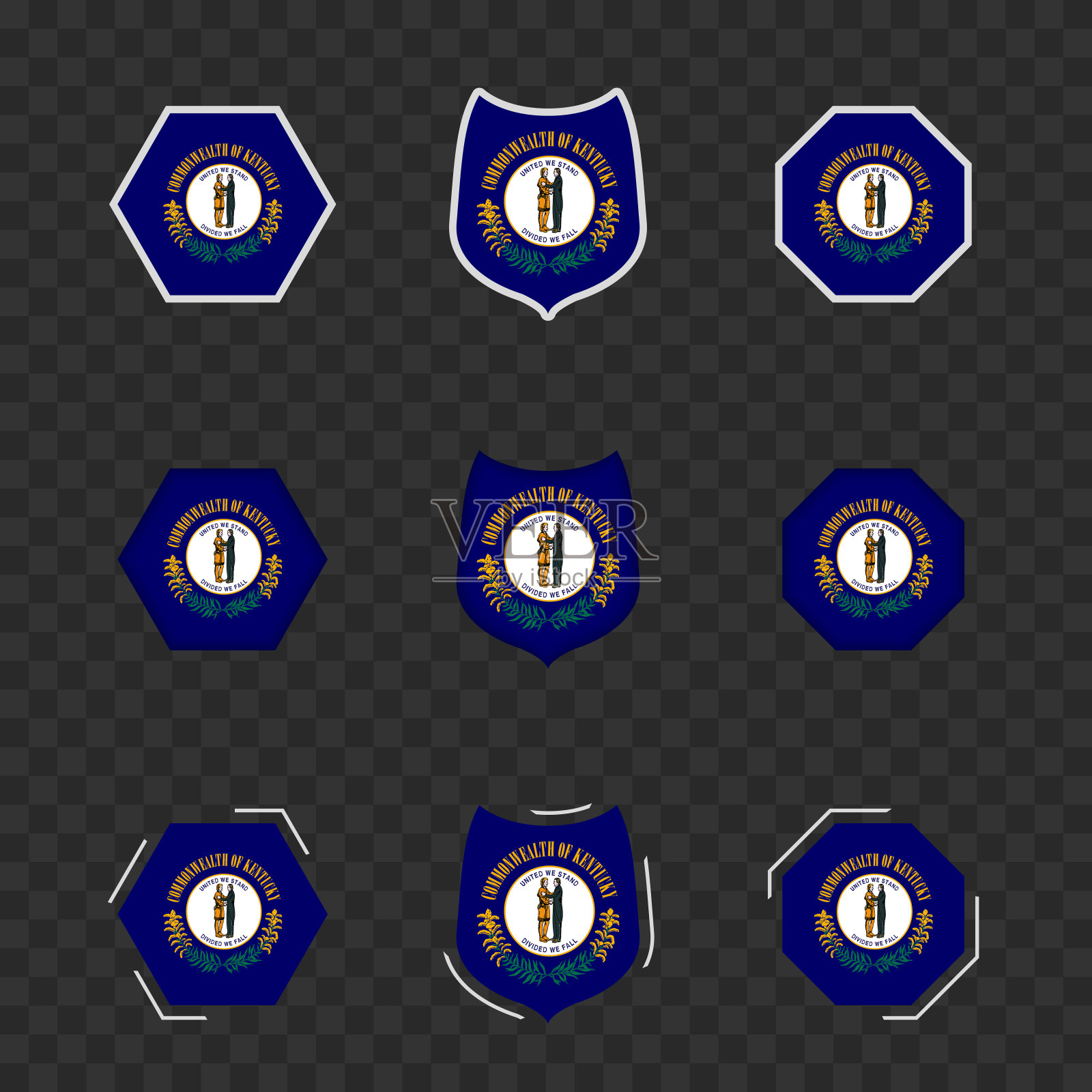 肯塔基州的国家标志在黑色透明的背景上，矢量旗的肯塔基州。设计元素图片