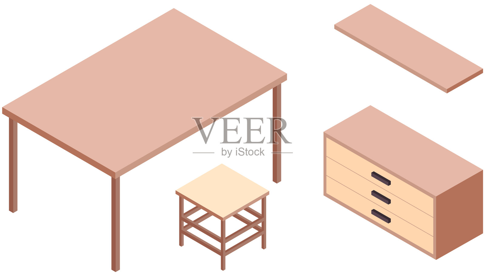 套家庭室内家具件木制图标素材