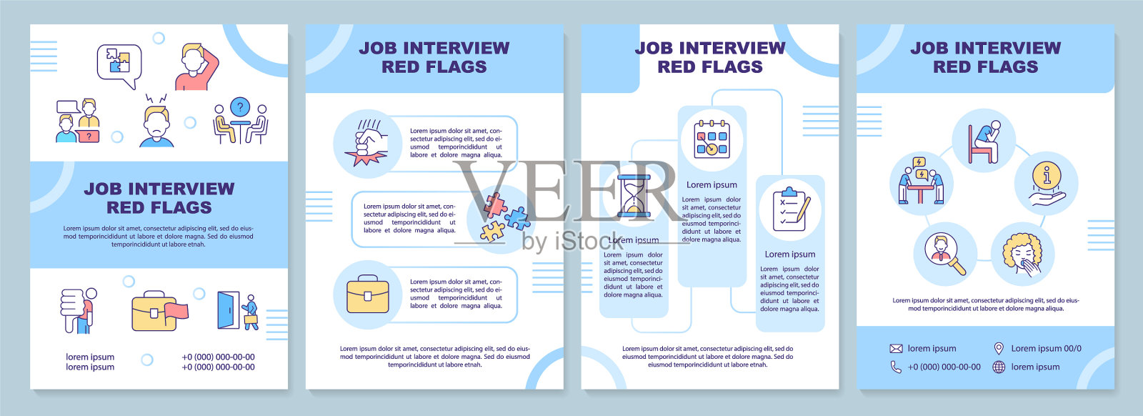 求职面试的红旗，蓝色的小册子模板设计模板素材