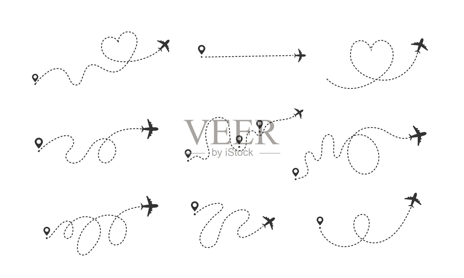 飞机点轨迹跟踪插画图片素材
