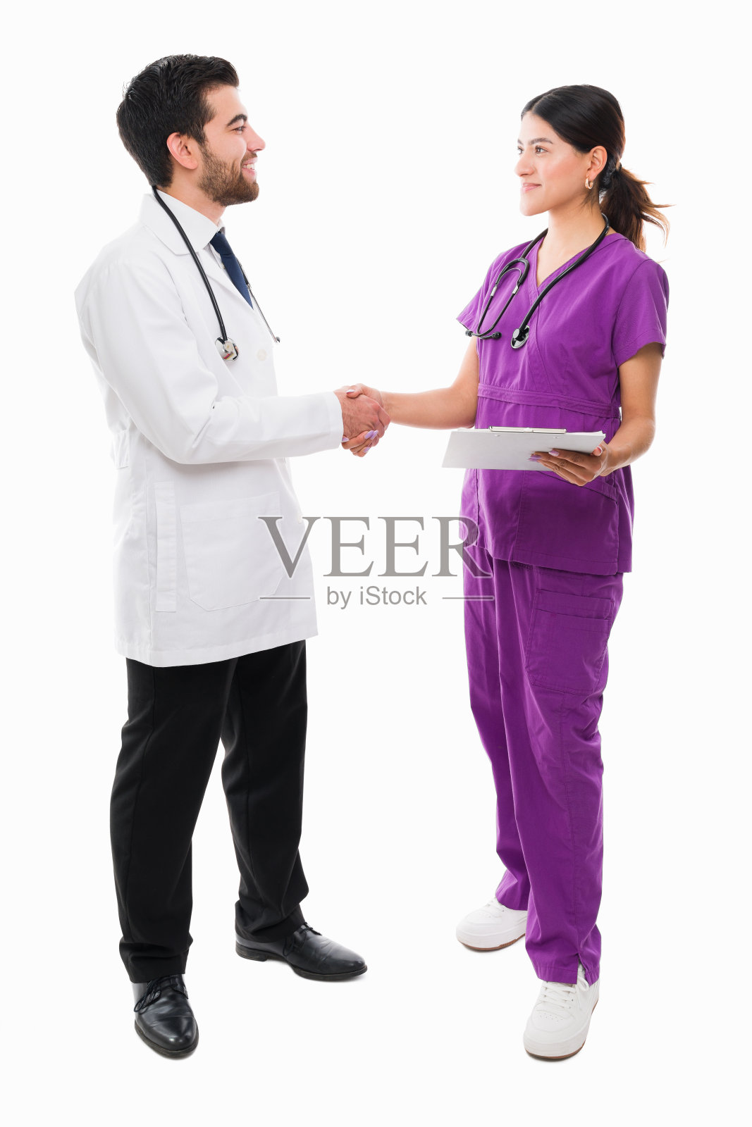 快乐的外科医生见到护士照片摄影图片