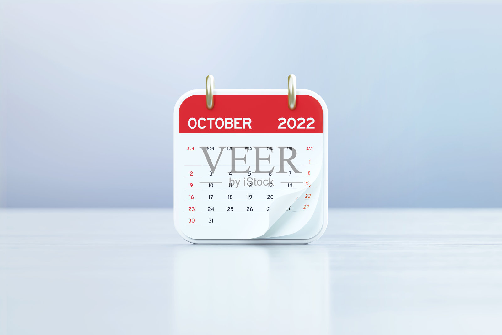 2022年10月白色反光背景日历照片摄影图片