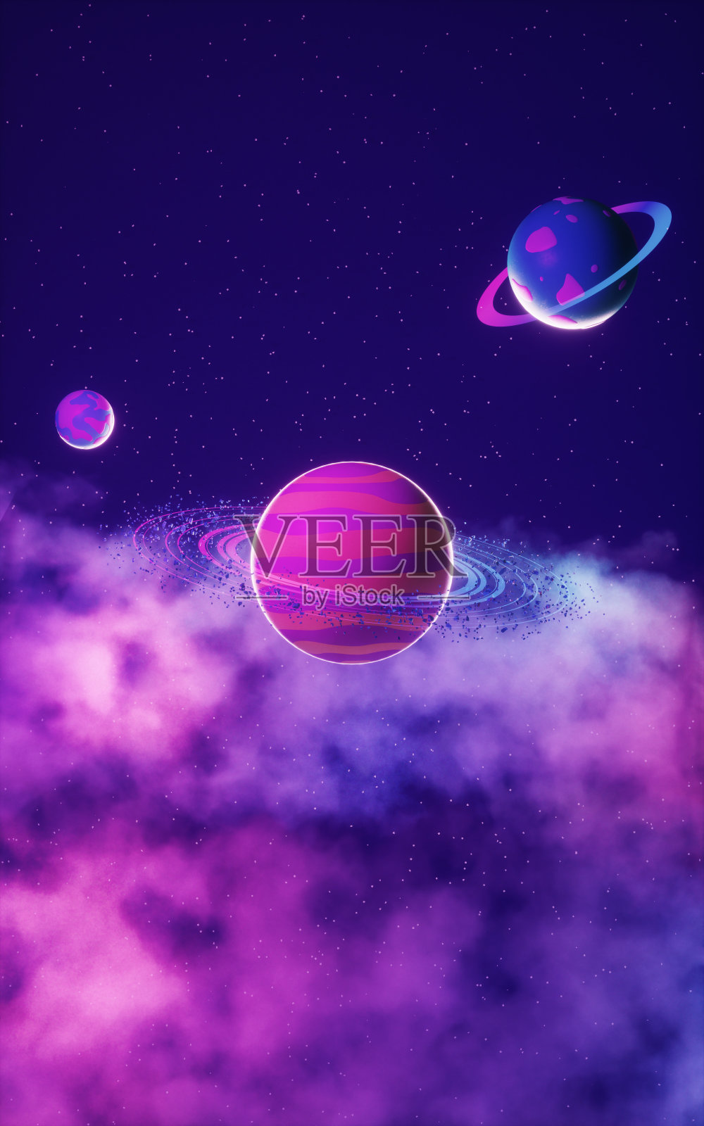 外太空的行星，3d渲染。插画图片素材