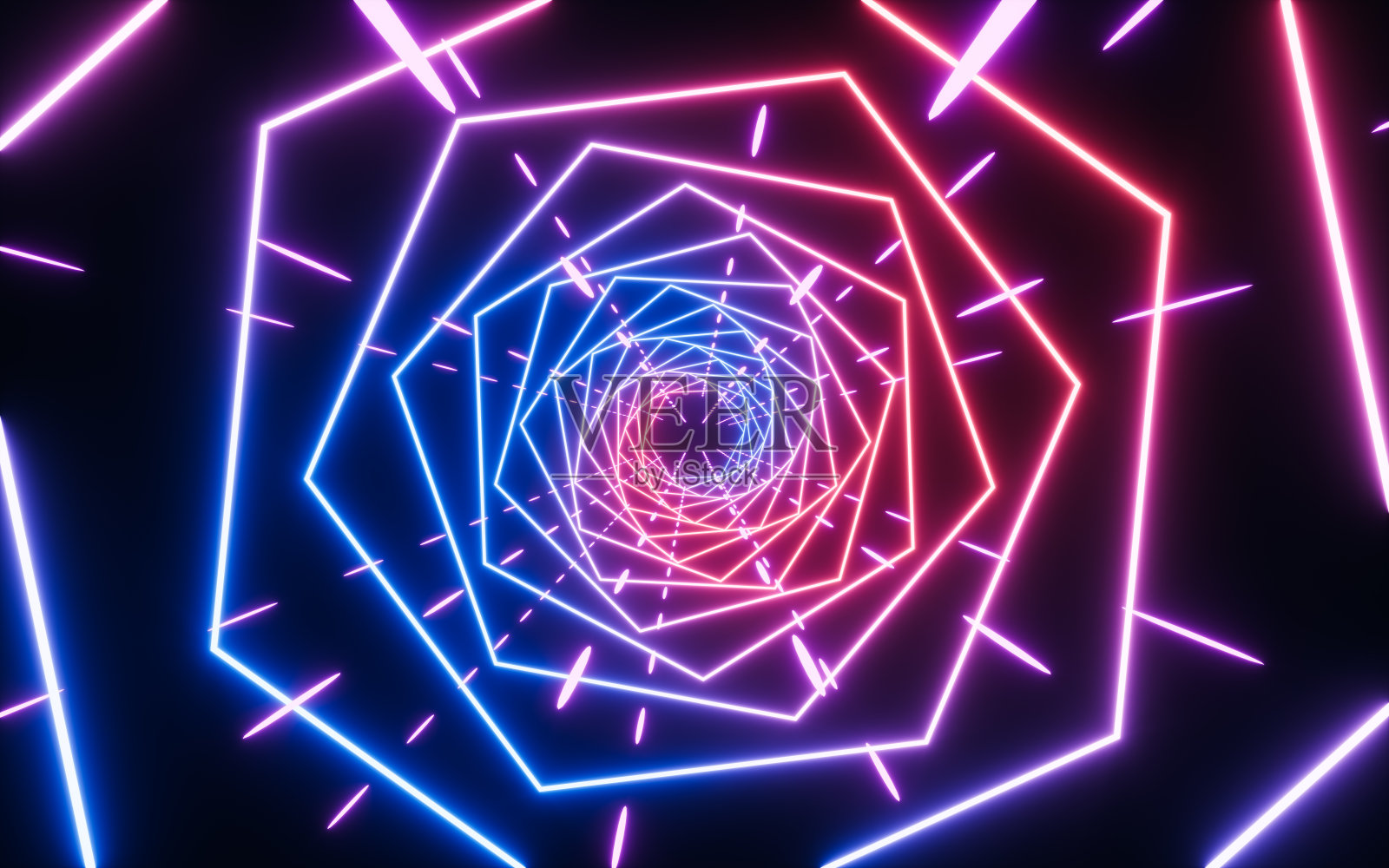 霓虹灯和隧道，3d渲染。照片摄影图片