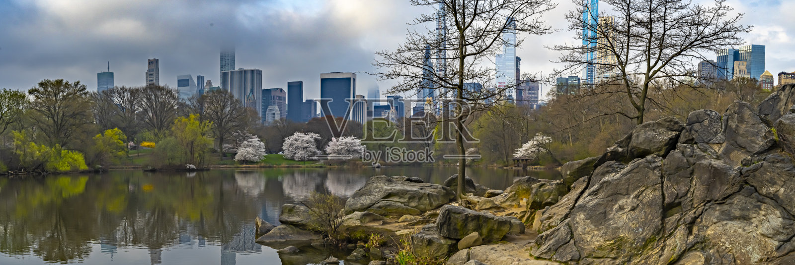 春天的中央公园在湖边照片摄影图片