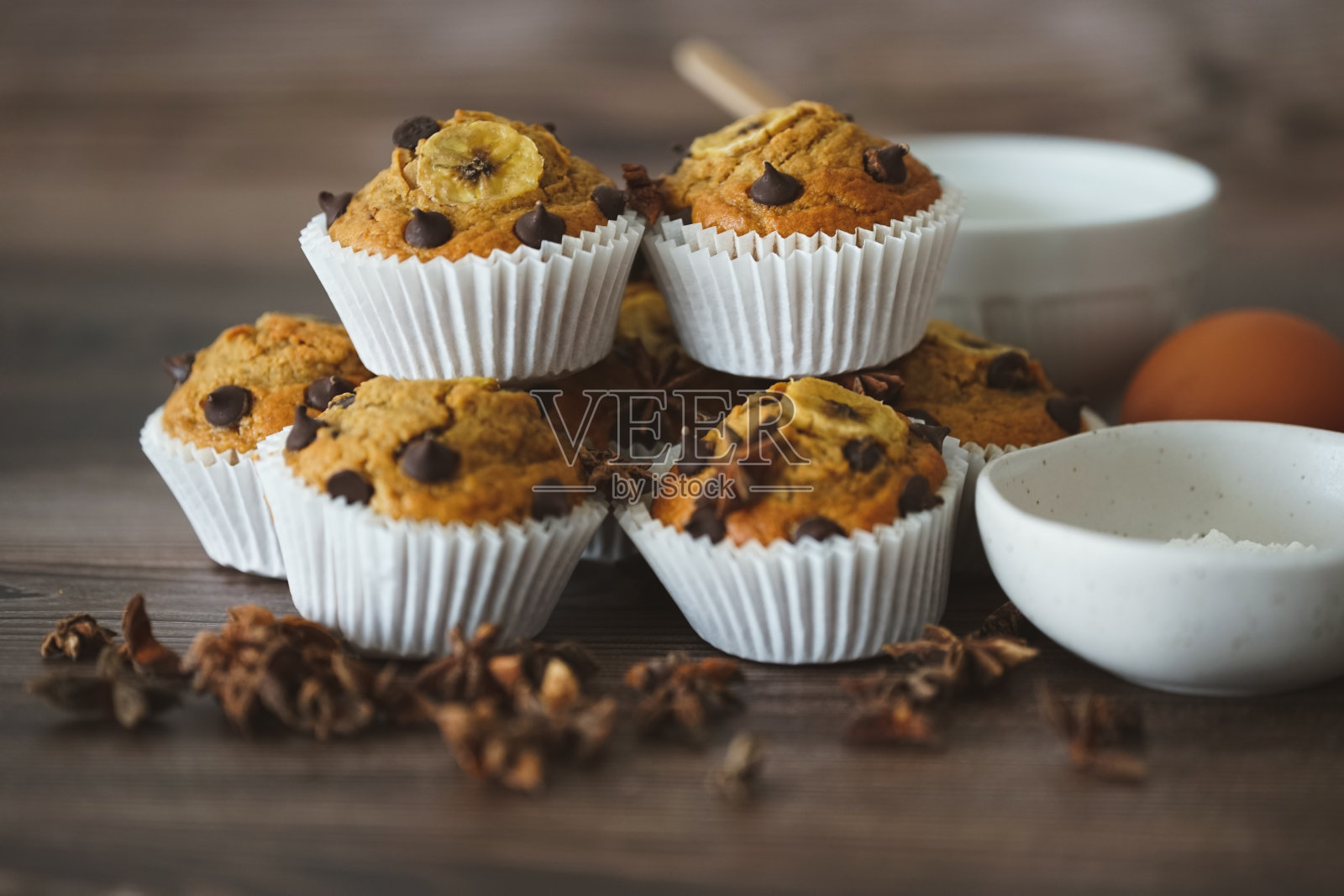 自制香蕉可可松饼，不加糖照片摄影图片