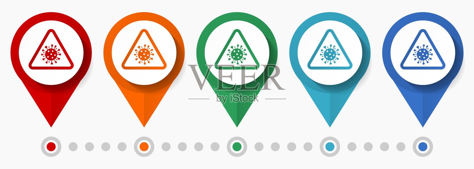 冠状病毒警告标志概念矢量图标集，平面设计生物危害指针，信息图形模板易于编辑图标素材