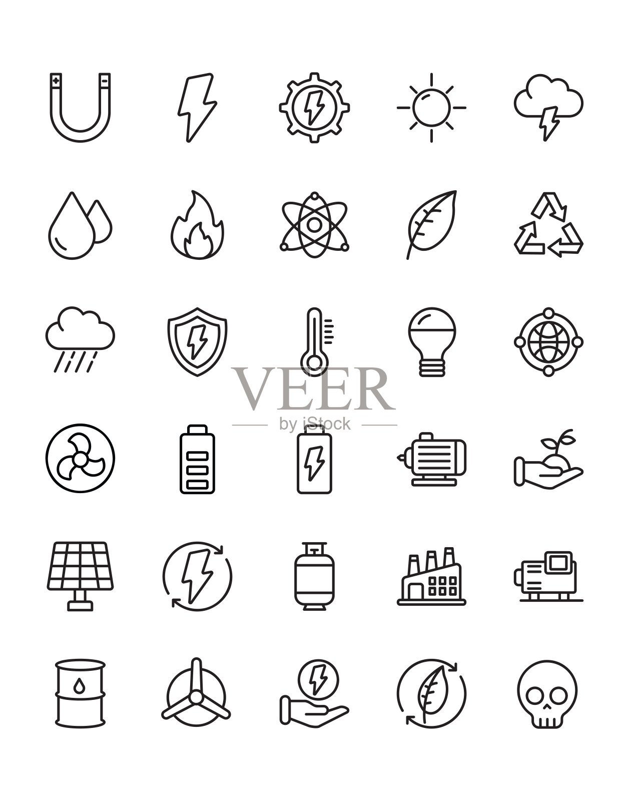 能源图标设置30孤立在白色背景上插画图片素材