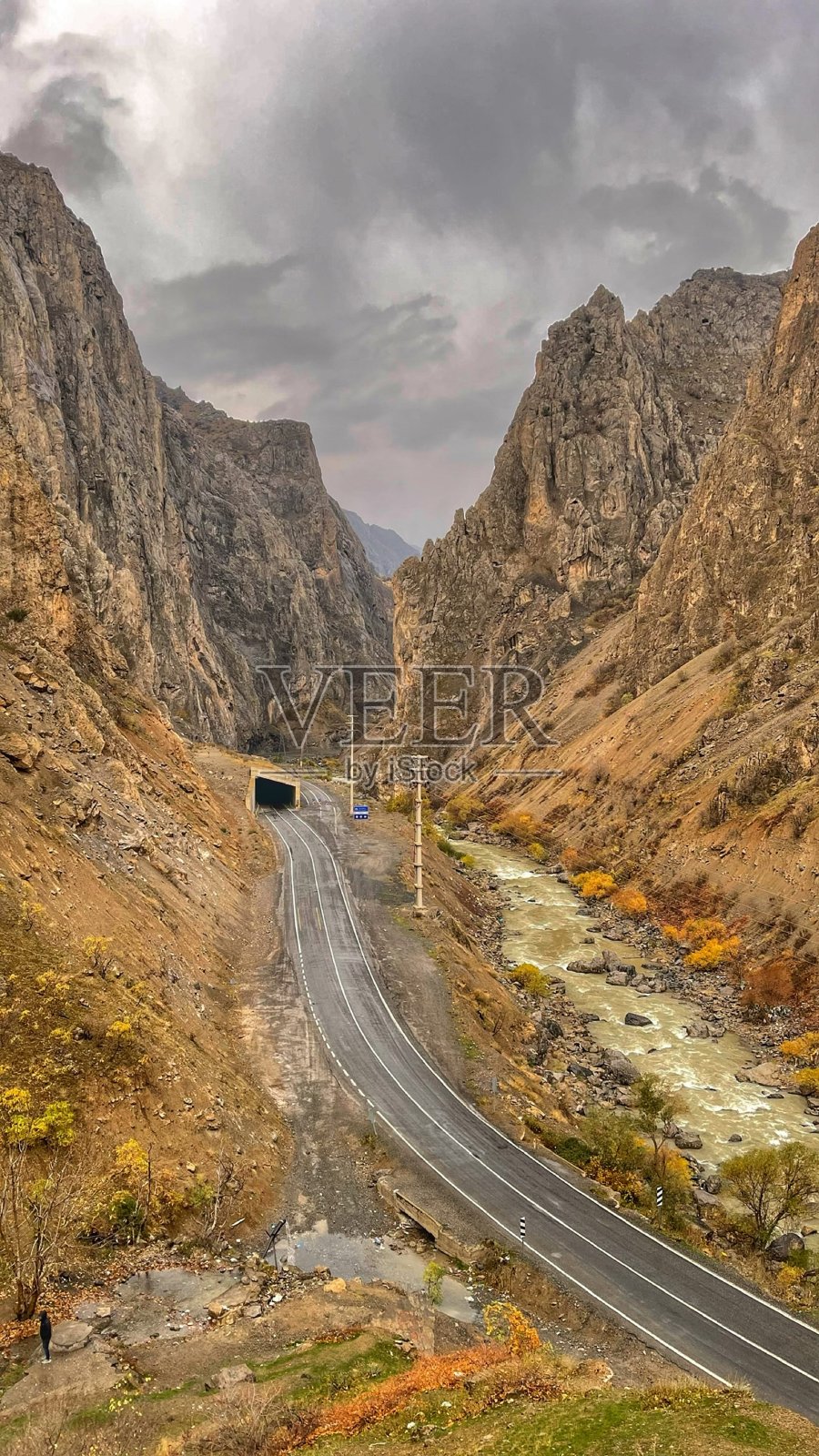 秋天，道路和树在大自然的城市照片摄影图片