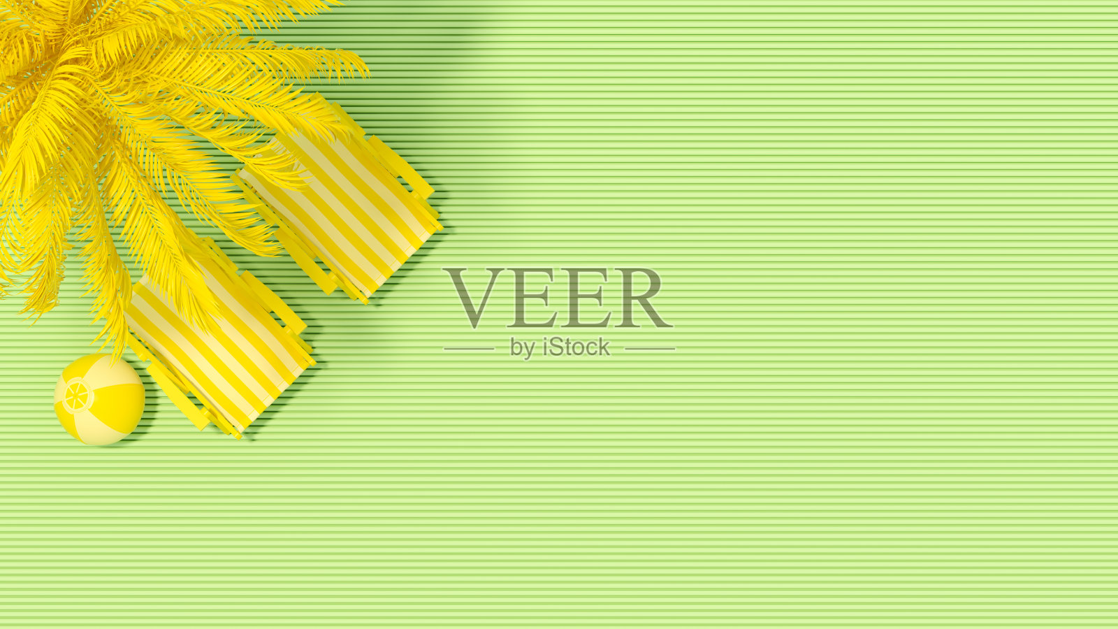 最小的夏季度假概念黄色棕榈树在绿色的背景照片摄影图片