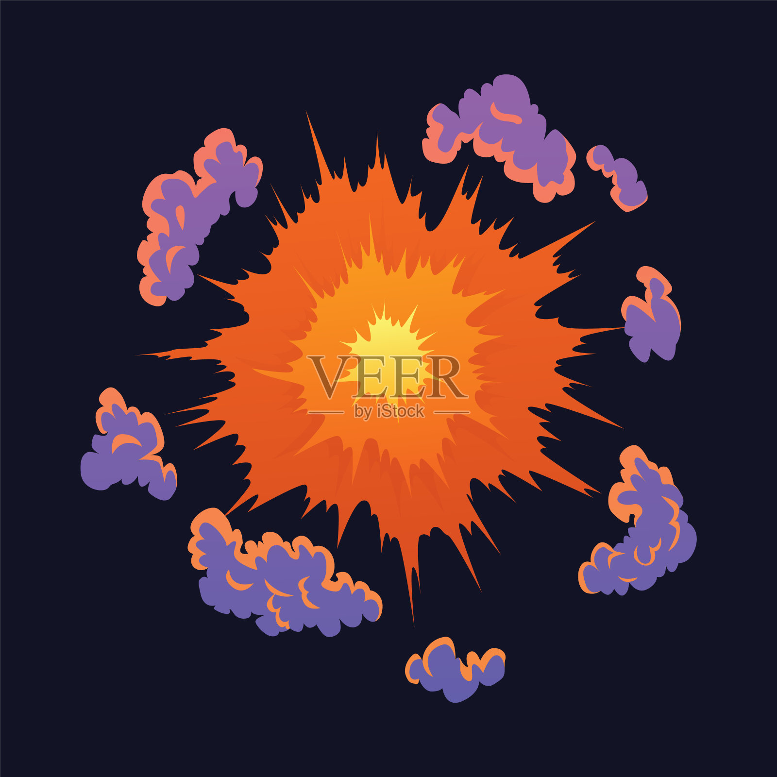 卡通爆炸图标。漫画的元素。云和火焰，烟和爆炸。游戏设计中Boom效果矢量元素插画图片素材