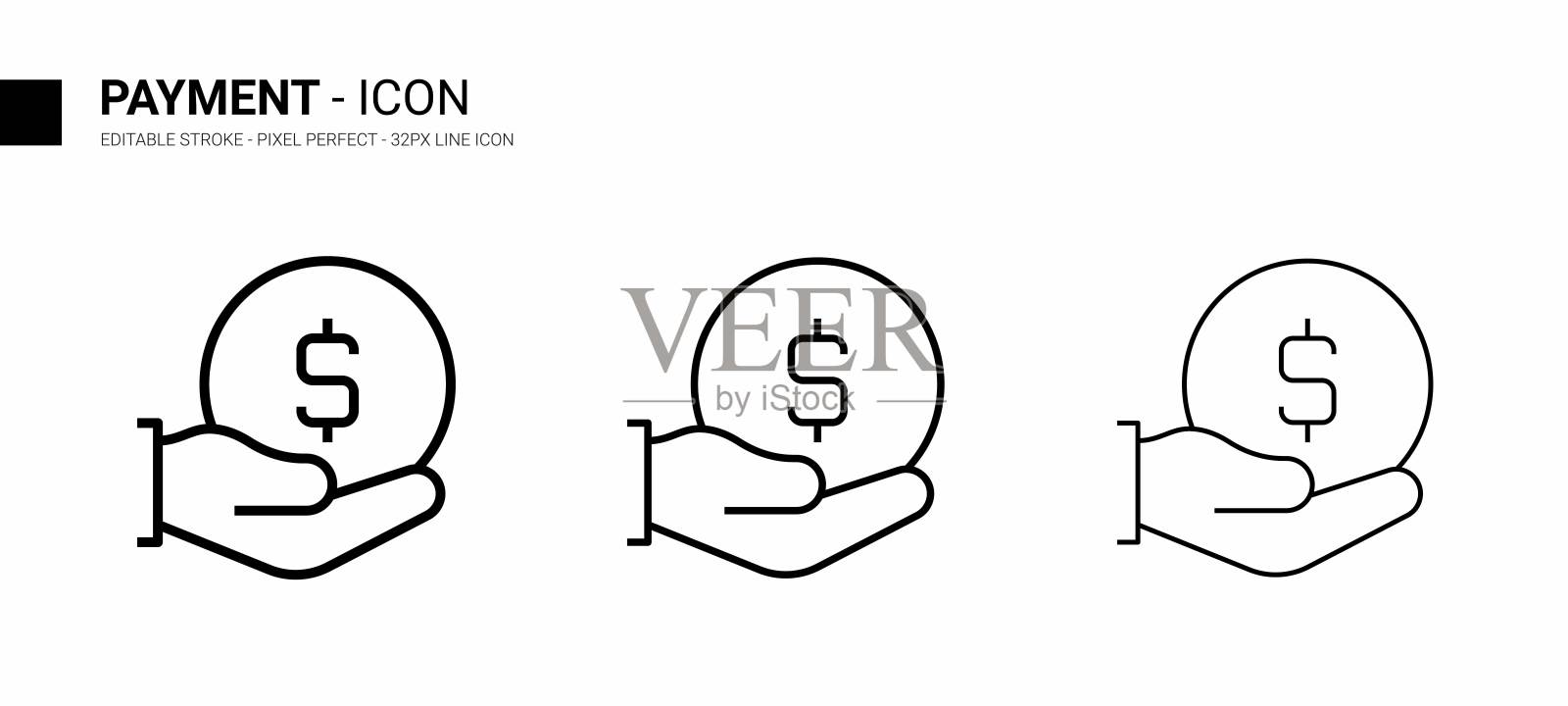 支付线图标设计，可编辑的笔画，像素完美，股票插图。插画图片素材