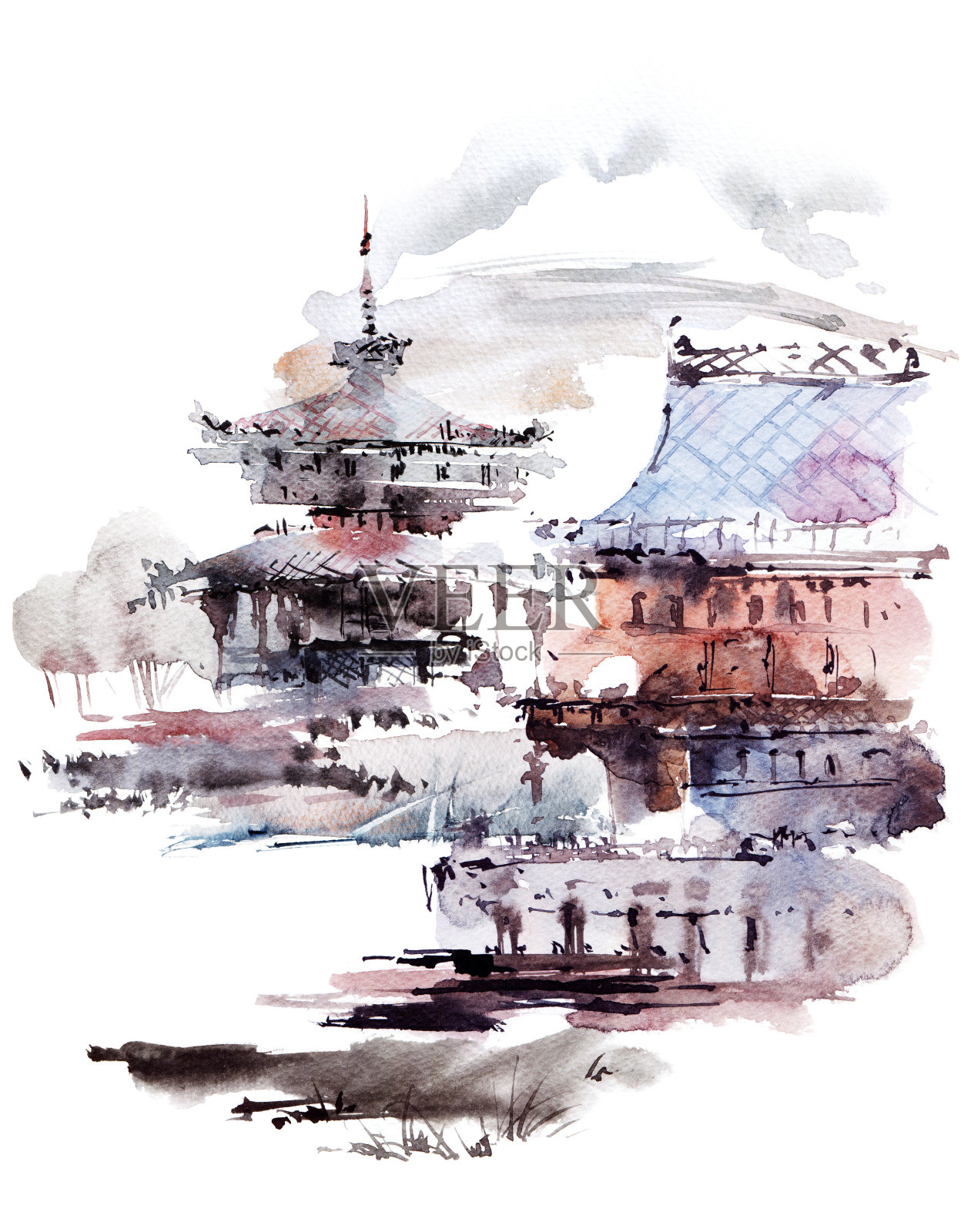 水彩城市示意图插画图片素材