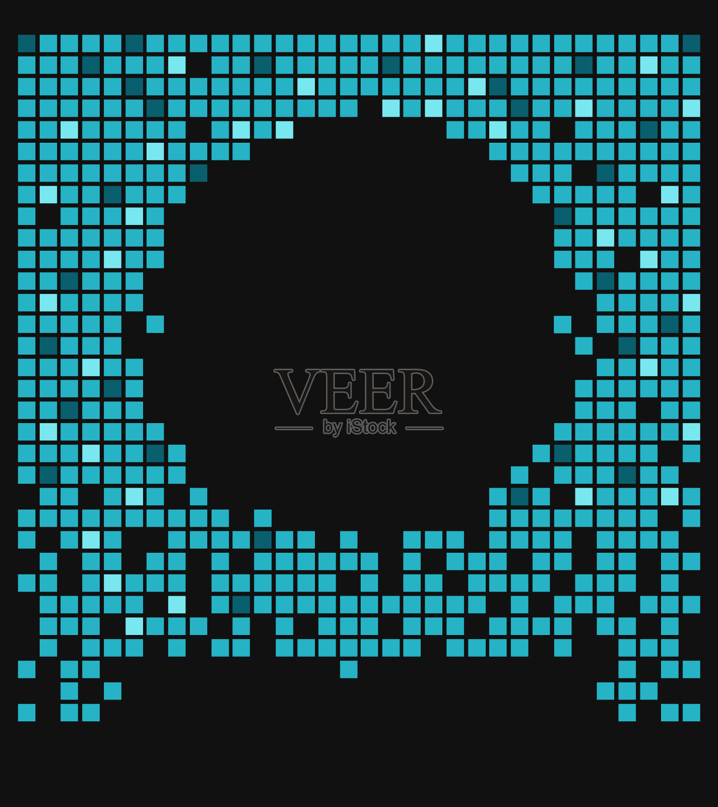 正方形马赛克黑白浅蓝色空圆圆与黑色背景插画图片素材