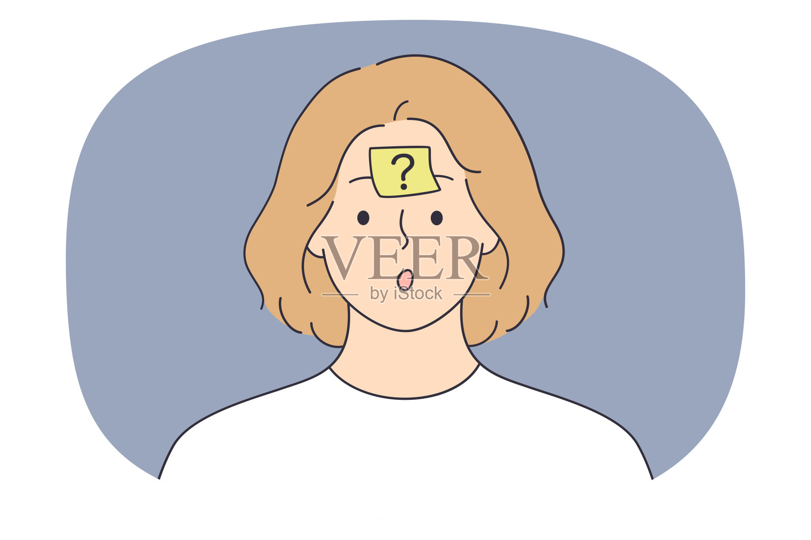 困惑的女人有带问号的贴纸插画图片素材