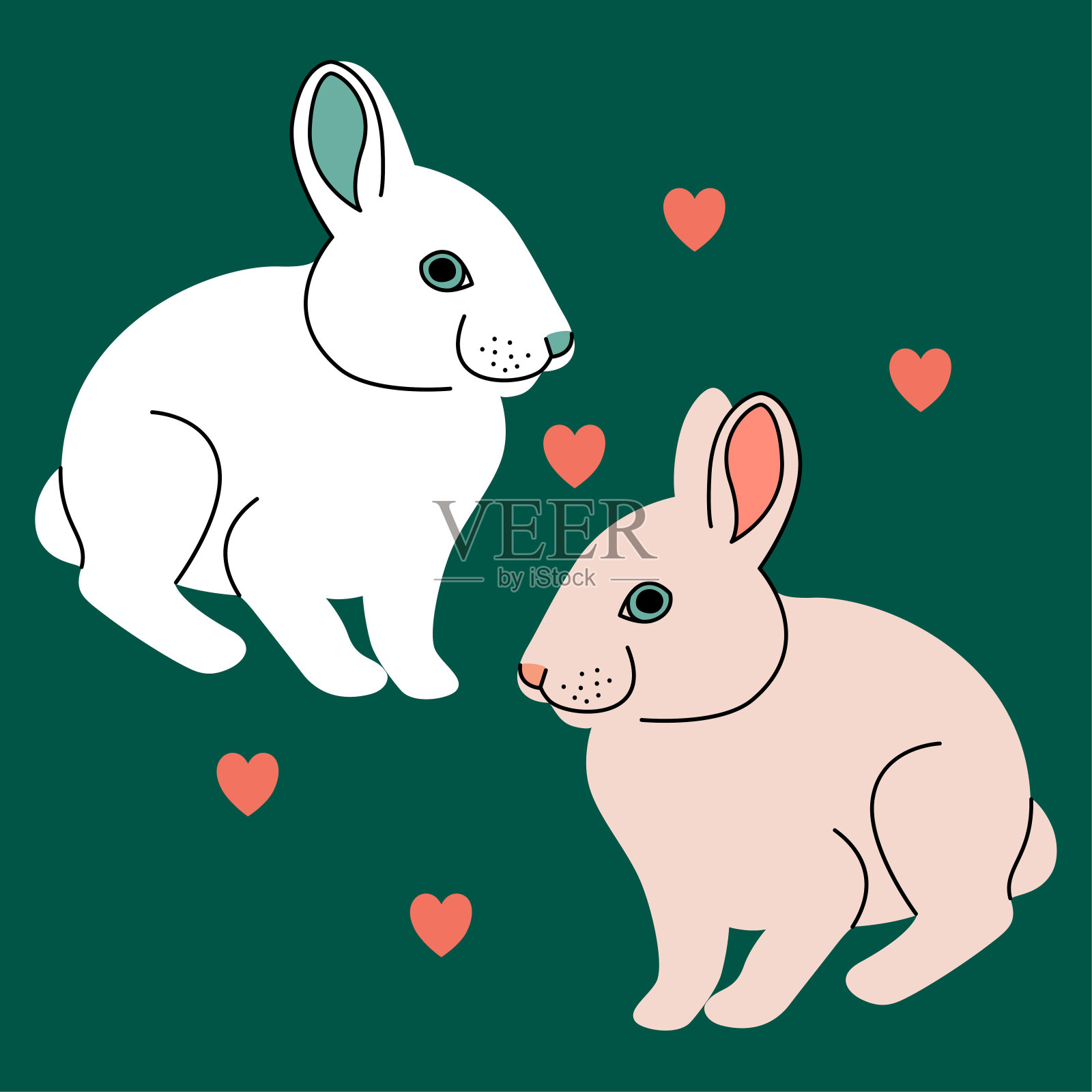 复活节矢量插图与两个有趣的兔子设计元素图片