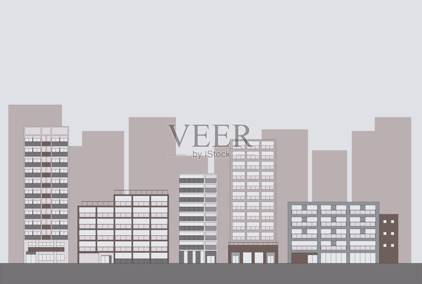 一个简单和可爱的建筑小镇的矢量插图插画图片素材