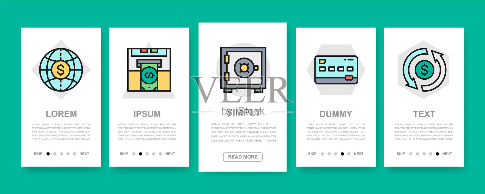 货币和银行垂直条幅设置现代设计模板素材