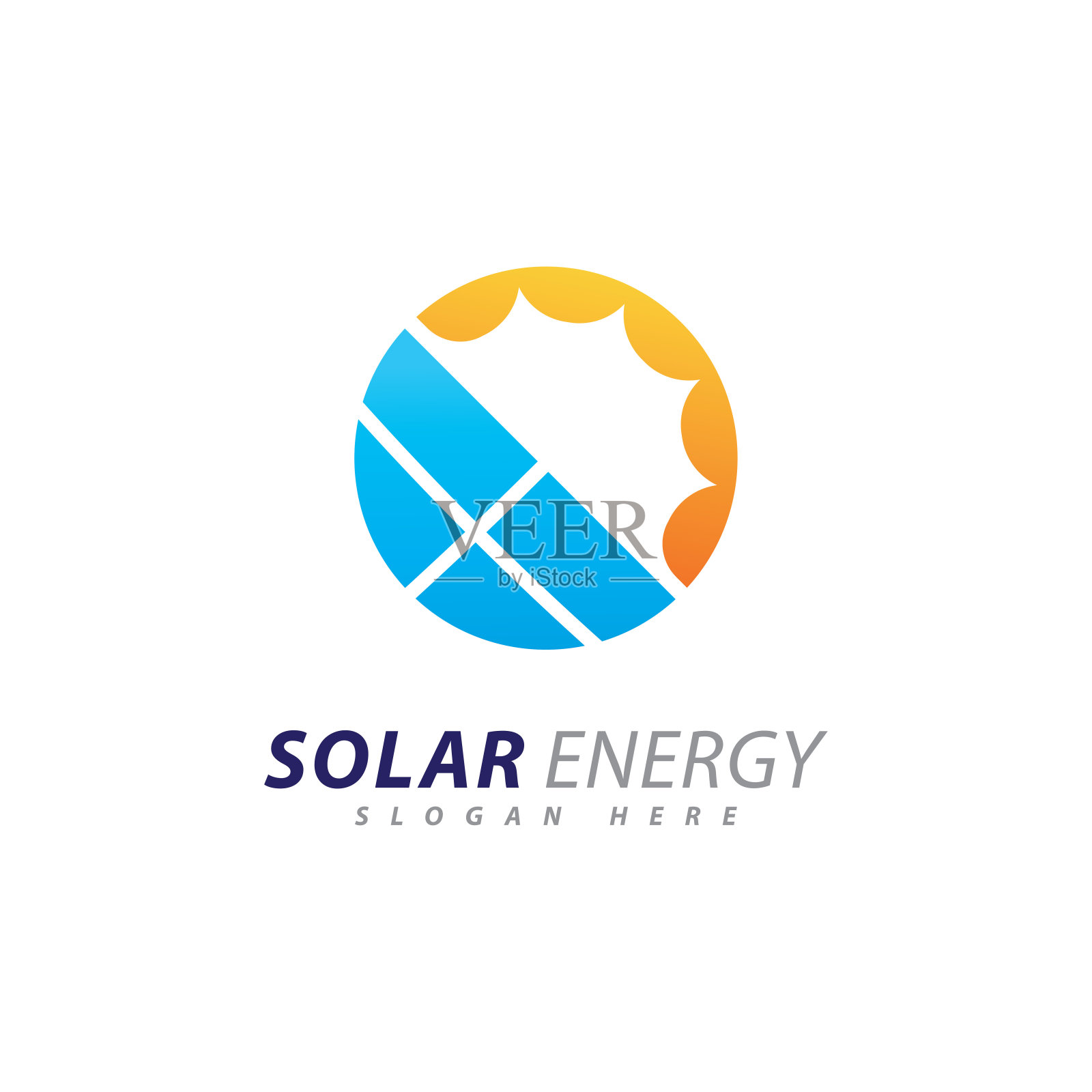 太阳能标志设计模板。创意太阳能电池板能源电力标志插画图片素材