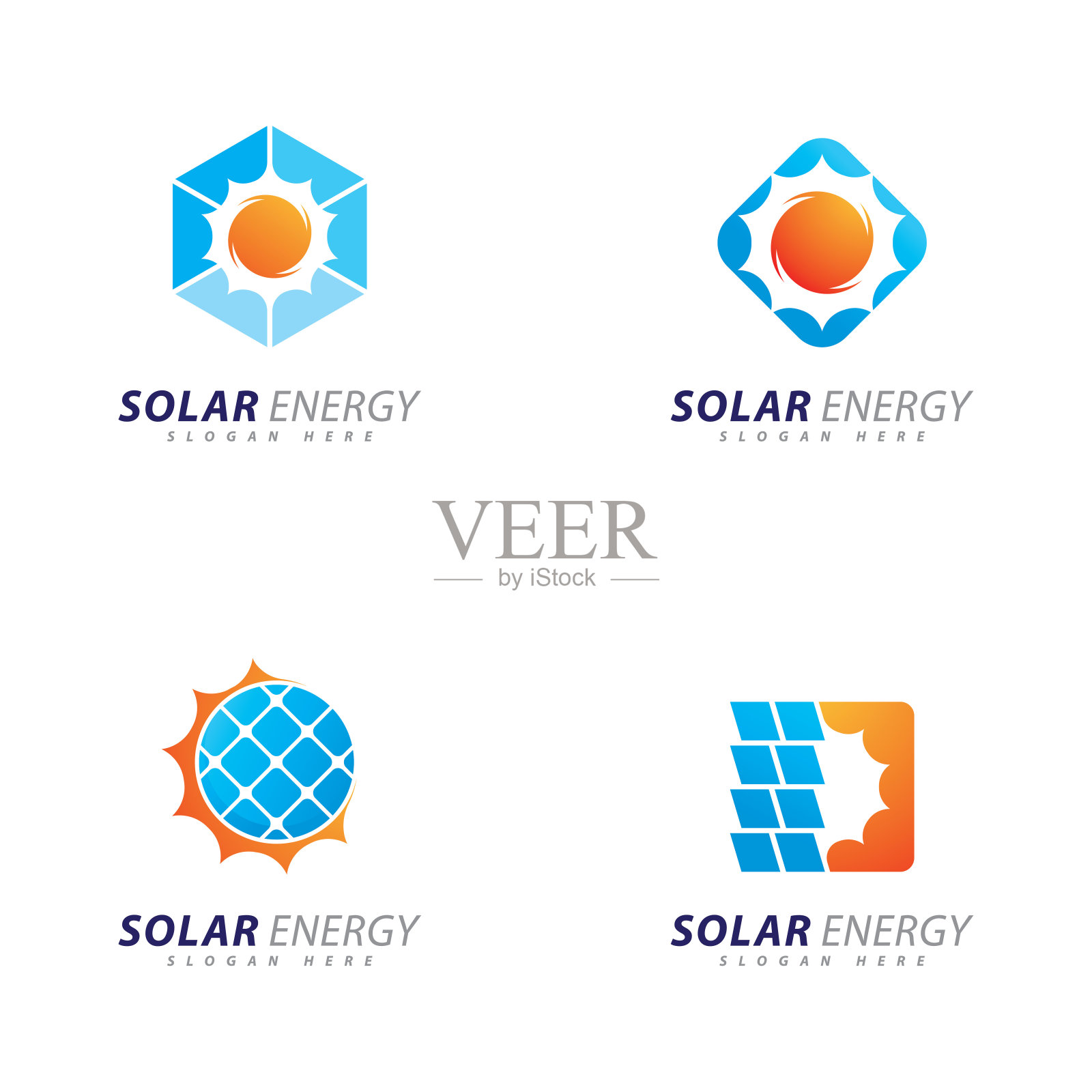 太阳能标志设计模板。创意太阳能电池板能源电力标志插画图片素材