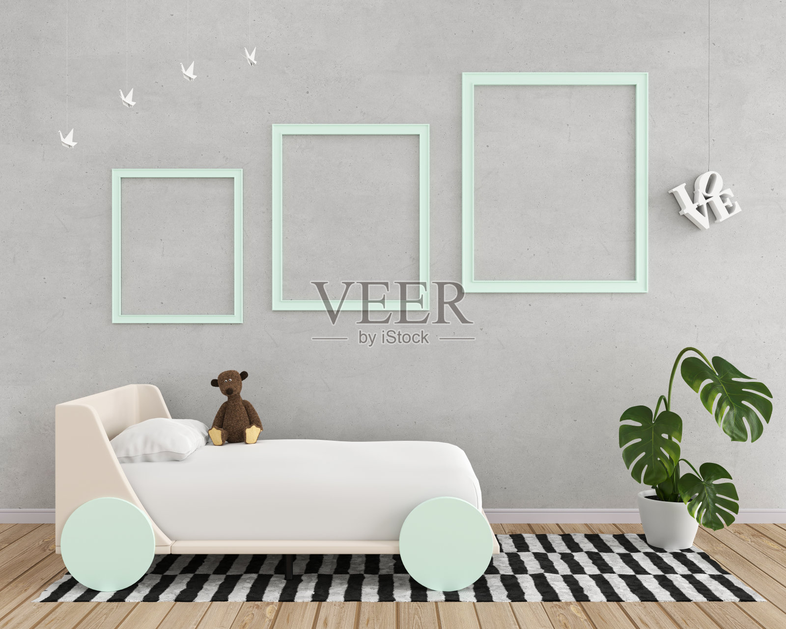 温馨儿童卧室，3d渲染照片摄影图片