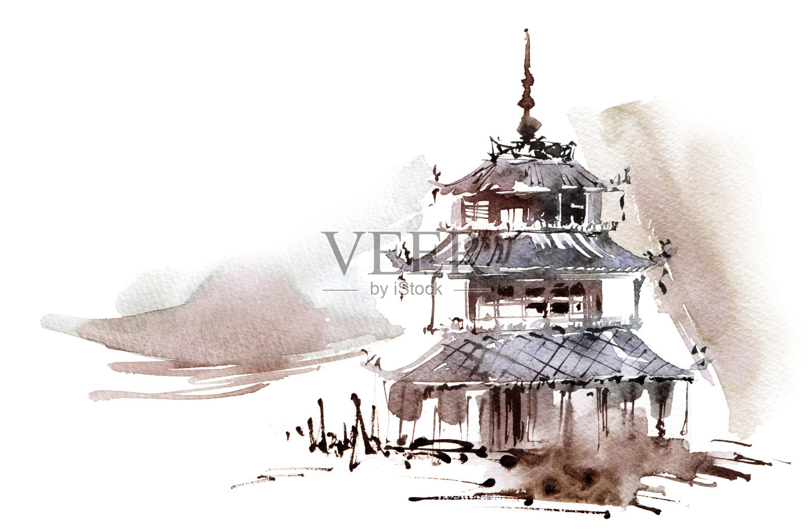 水彩城市示意图插画图片素材