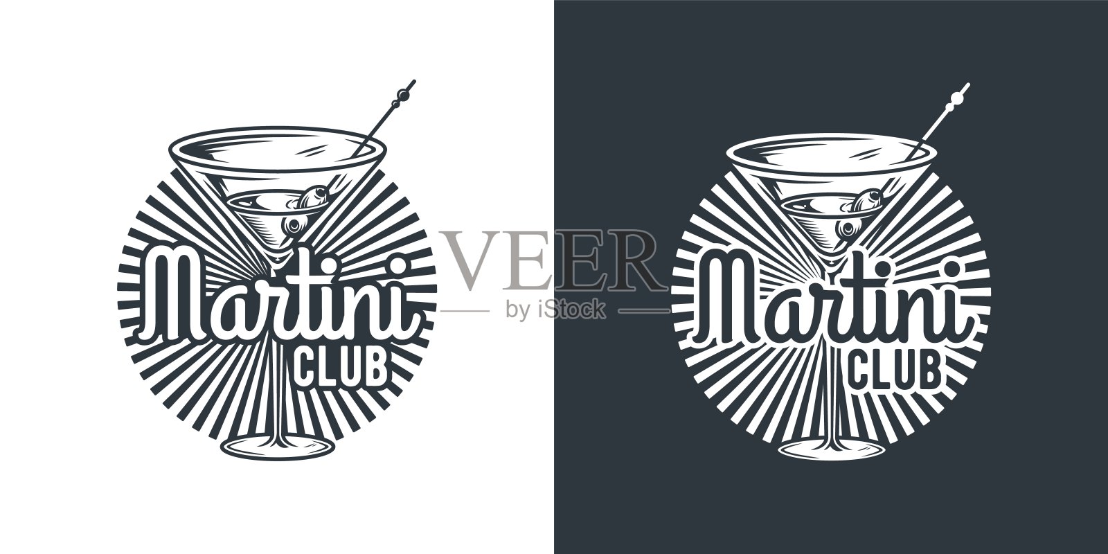 马提尼鸡尾酒加橄榄饮料吧插画图片素材