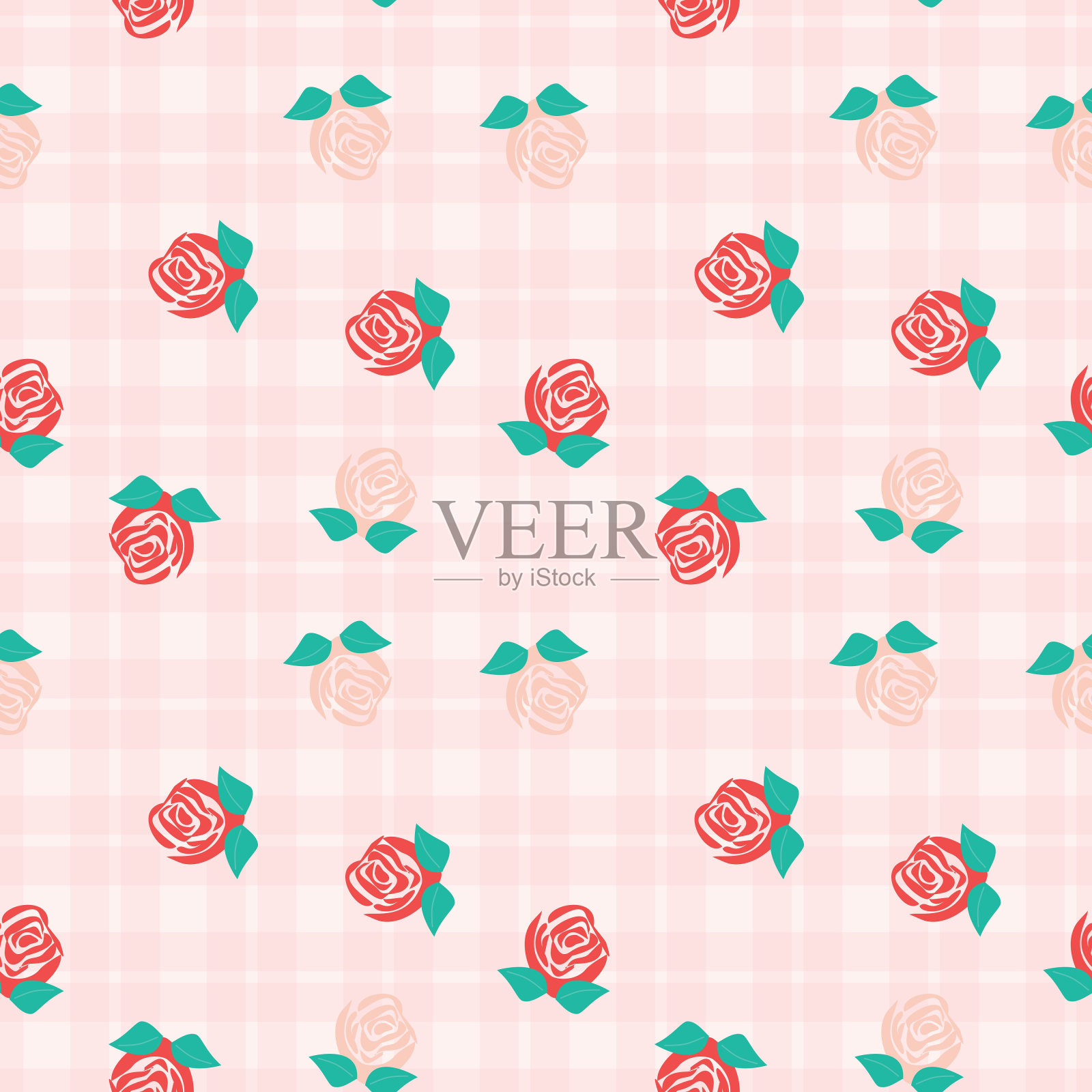 无缝格纹背景图案与花卉图案的组合。无缝图案与花卉图案能够打印布料，桌布，毯子，衬衫，裙子，海报，报纸。插画图片素材