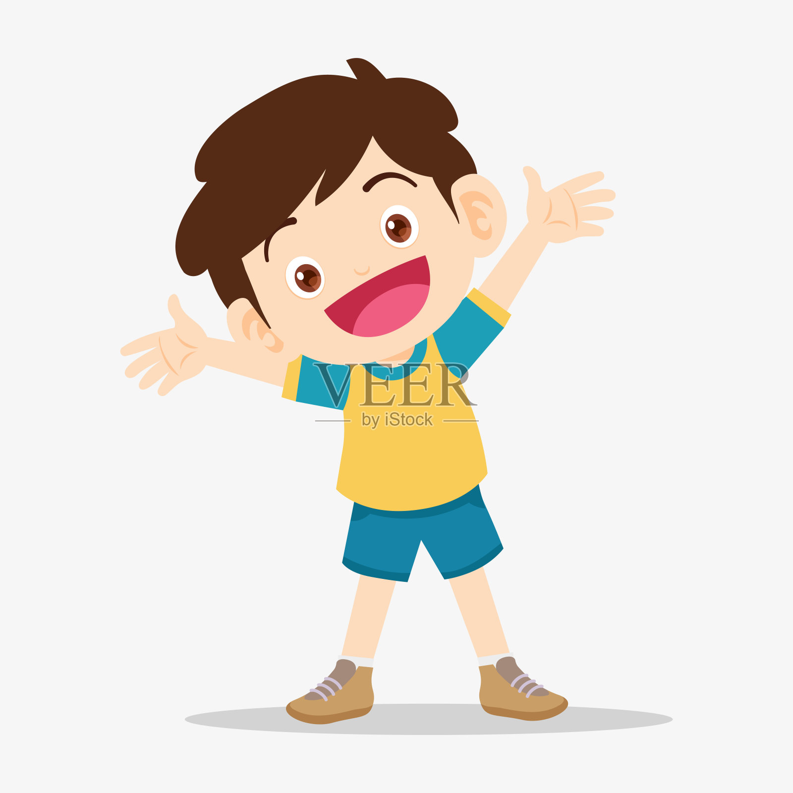 可爱的男孩表现出快乐和友好的微笑插画图片素材