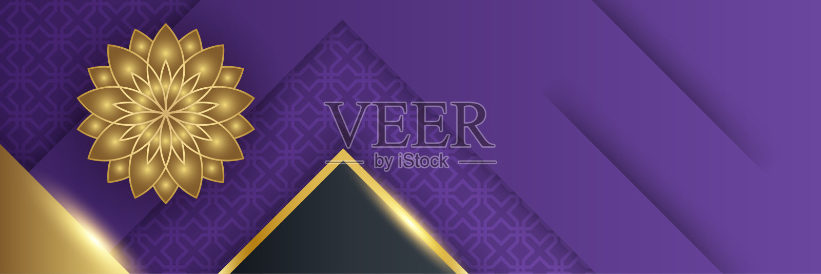 斋月卡里姆旗帜背景有月亮，伊斯兰图案，灯笼。金月亮与伊斯兰元素抽象奢华的背景插画图片素材