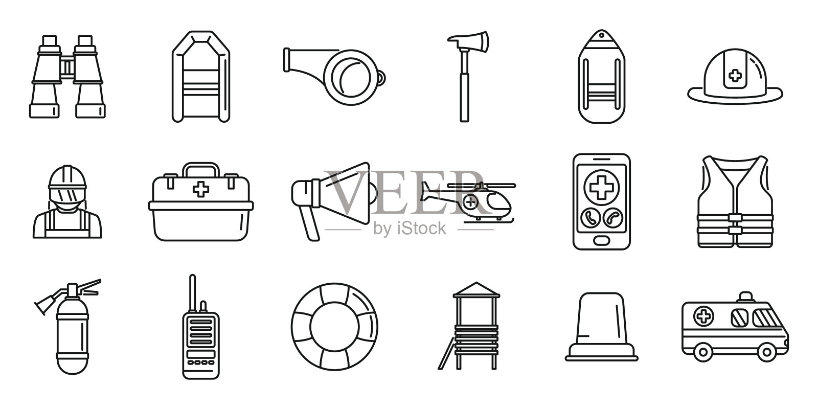 拯救者图标设置轮廓向量。飓风洪水图标素材