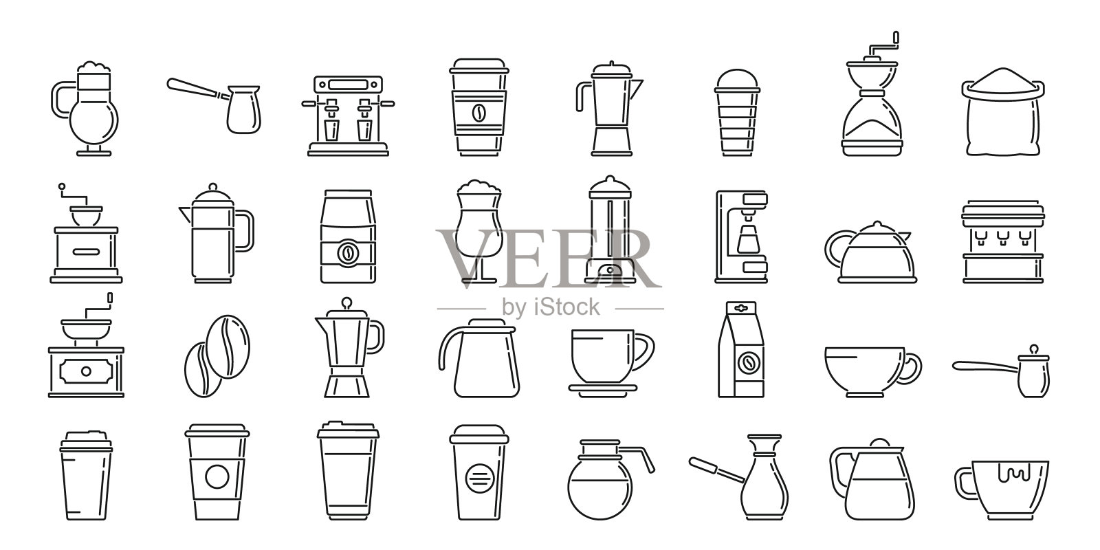咖啡图标设置轮廓向量。咖啡杯图标素材