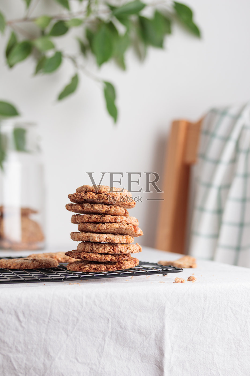 一堆自制的燕麦饼干照片摄影图片