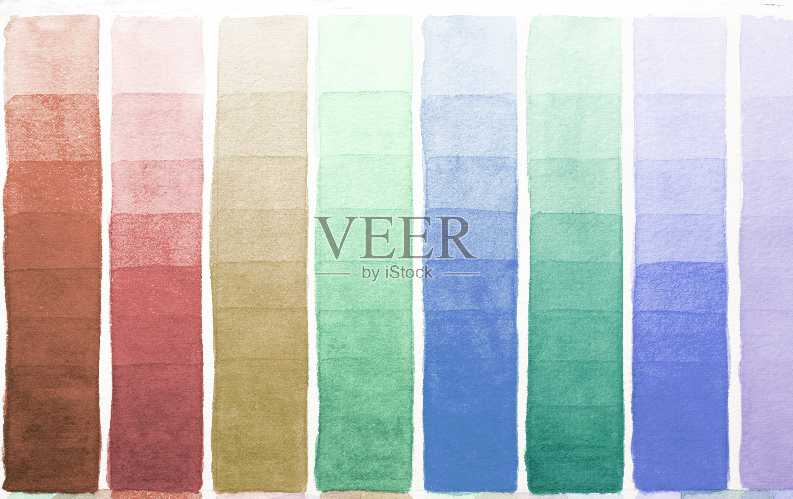 调色板的阴影水彩不同的颜色画在白纸上。照片摄影图片