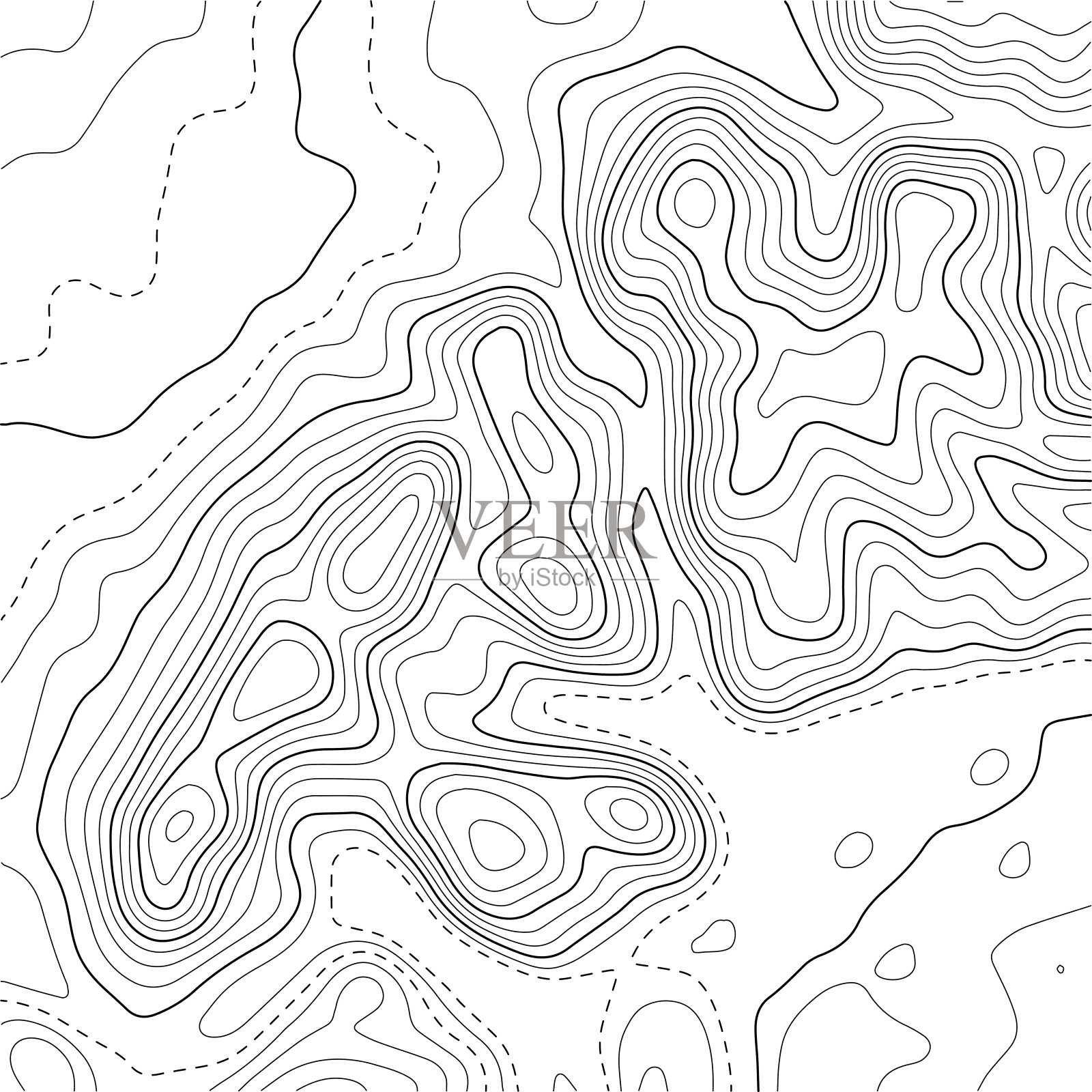 等高线地形图。地理网格地图背景。矢量插图。插画图片素材