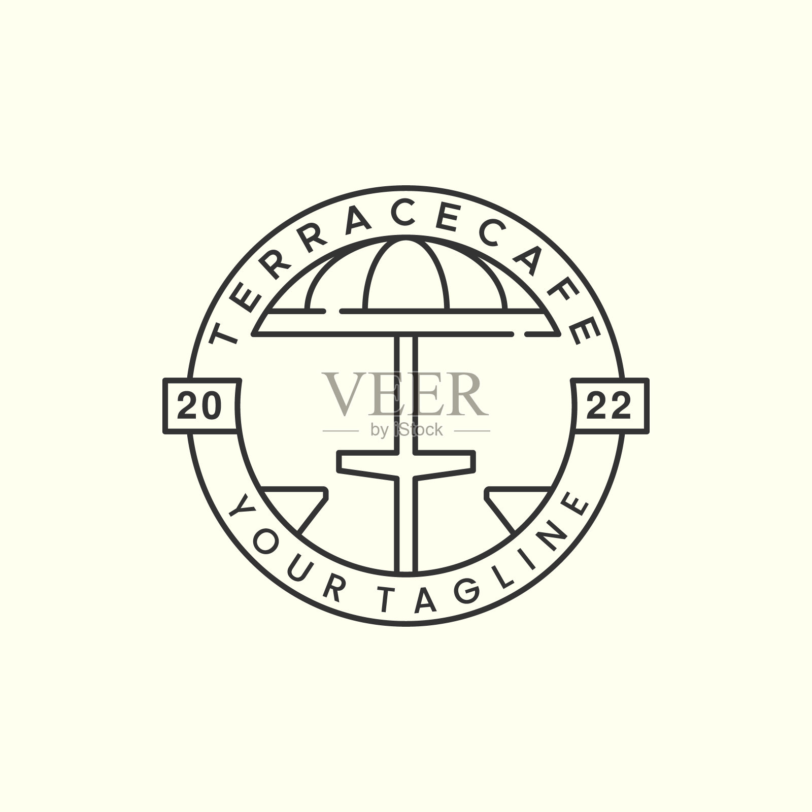 露台咖啡馆会徽线艺术会徽图标插图模板矢量设计。酒吧咖啡厅线条艺术会徽插画图片素材