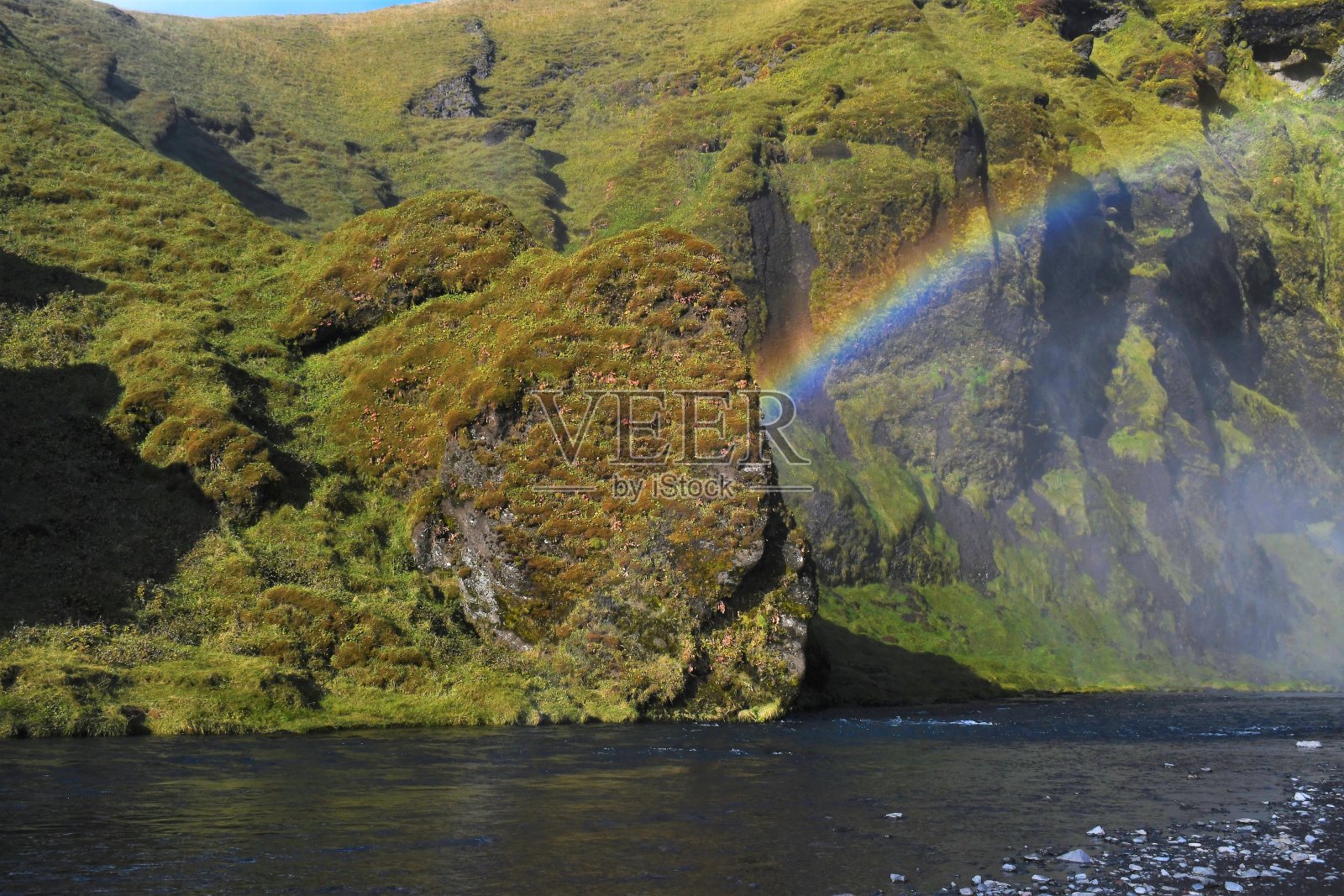 Skogafoss瀑布的彩虹照片摄影图片