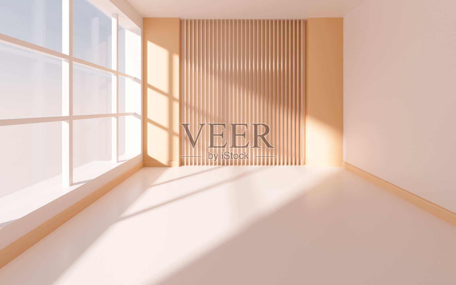 空房间与百叶窗背景墙，3d渲染。照片摄影图片