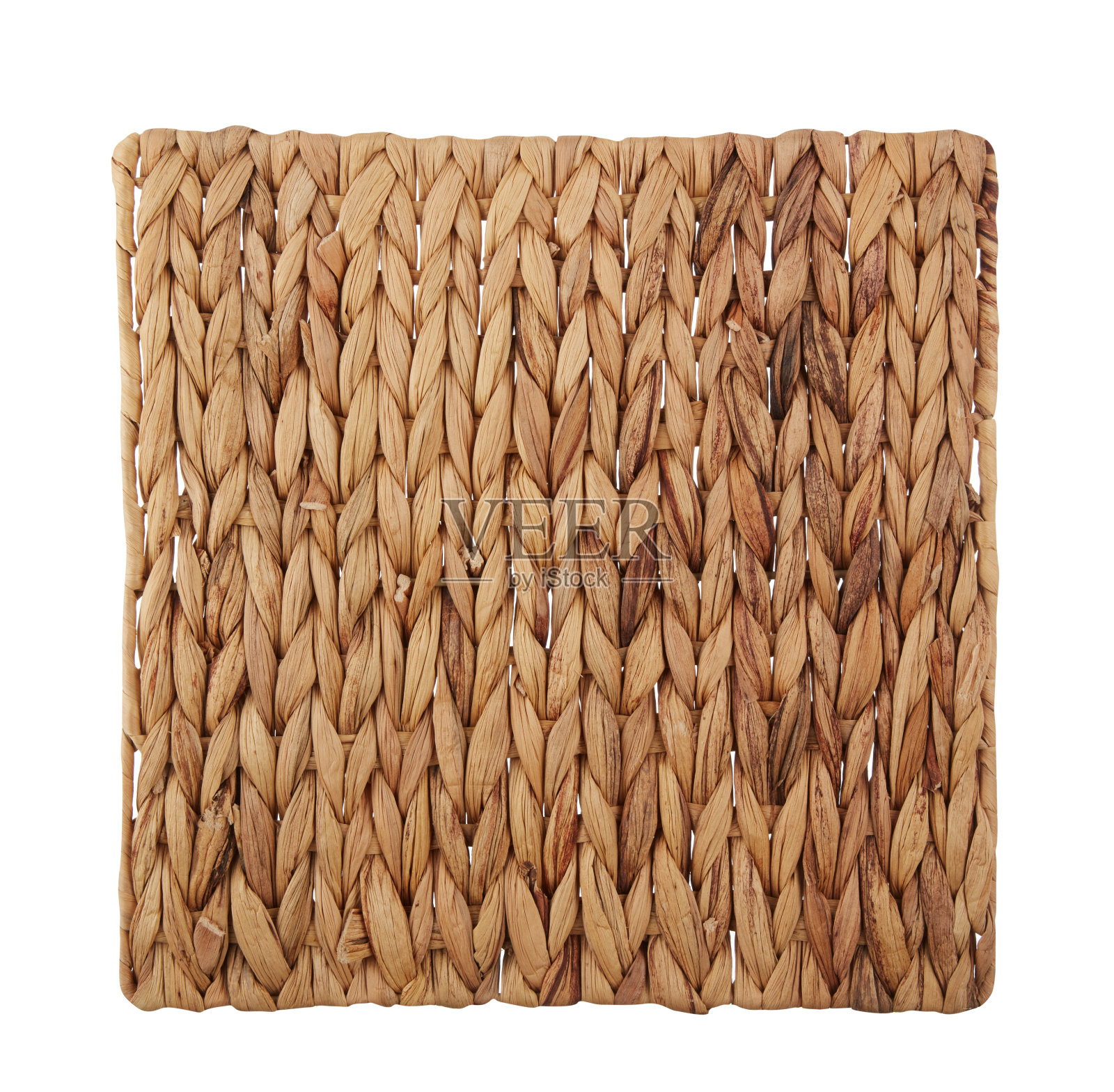 手工圆编织桌垫放置在白色背景照片摄影图片