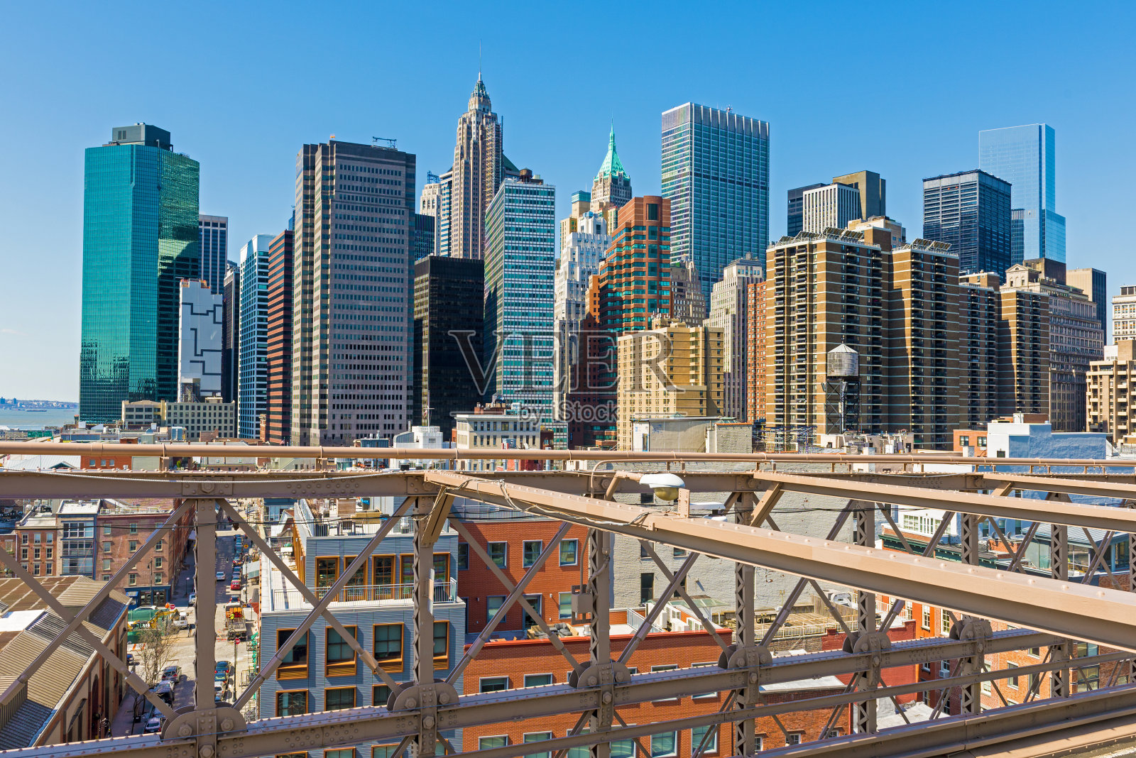 美国纽约的曼哈顿下城和布鲁克林大桥照片摄影图片