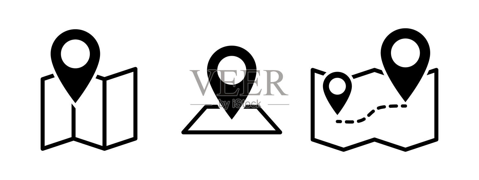 地图和位置图标集。地图与路径路线。矢量图图标素材