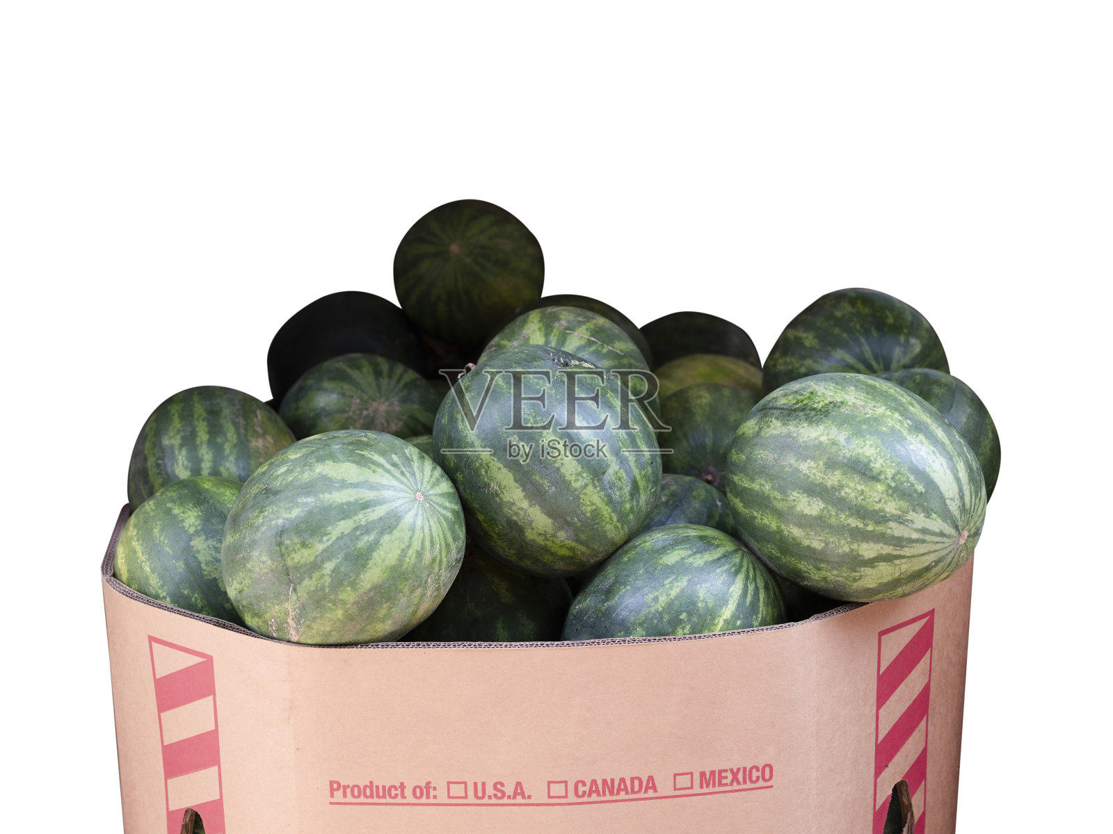 西瓜在盒子容器孤立在白色背景上照片摄影图片