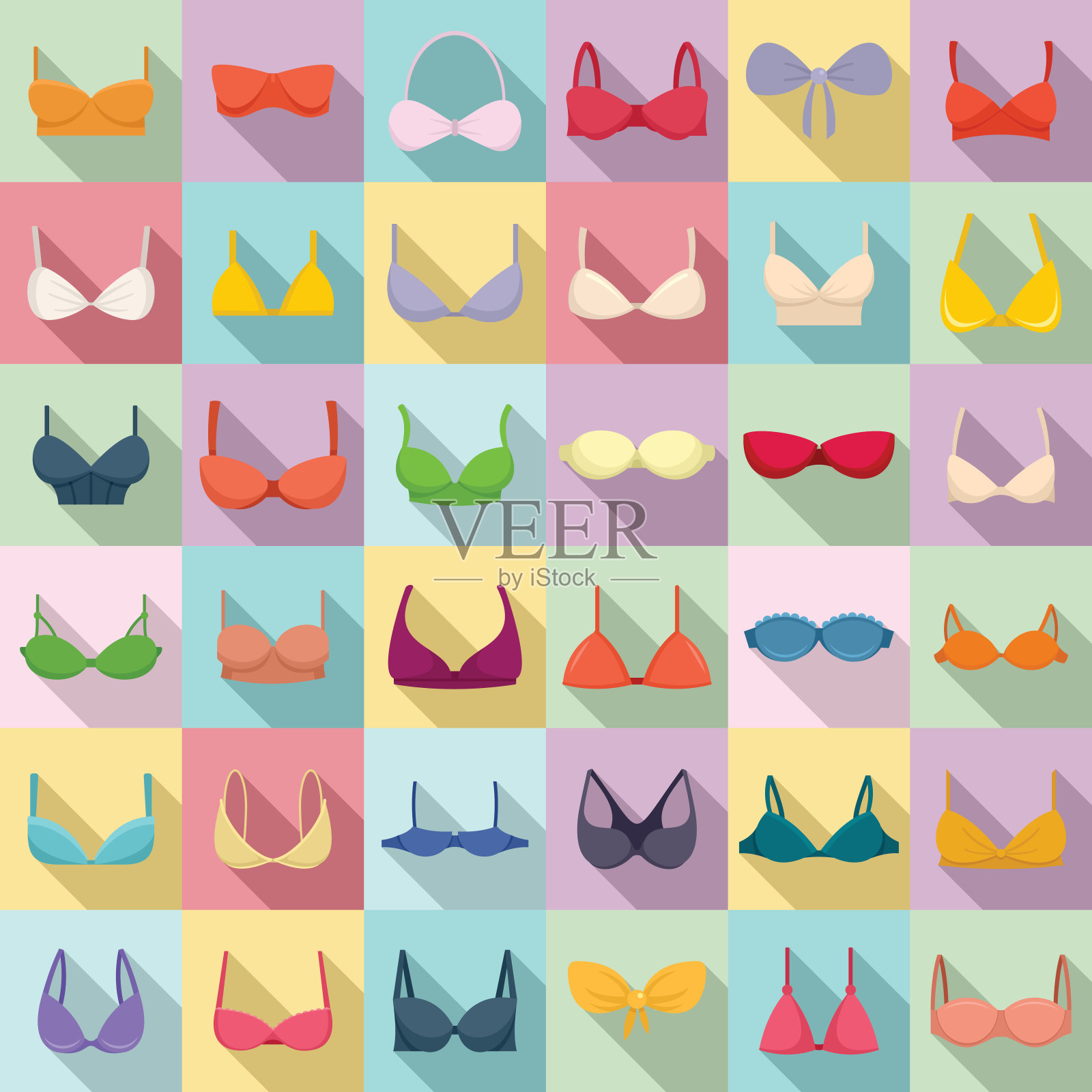 胸罩图标设置，平坦的风格插画图片素材