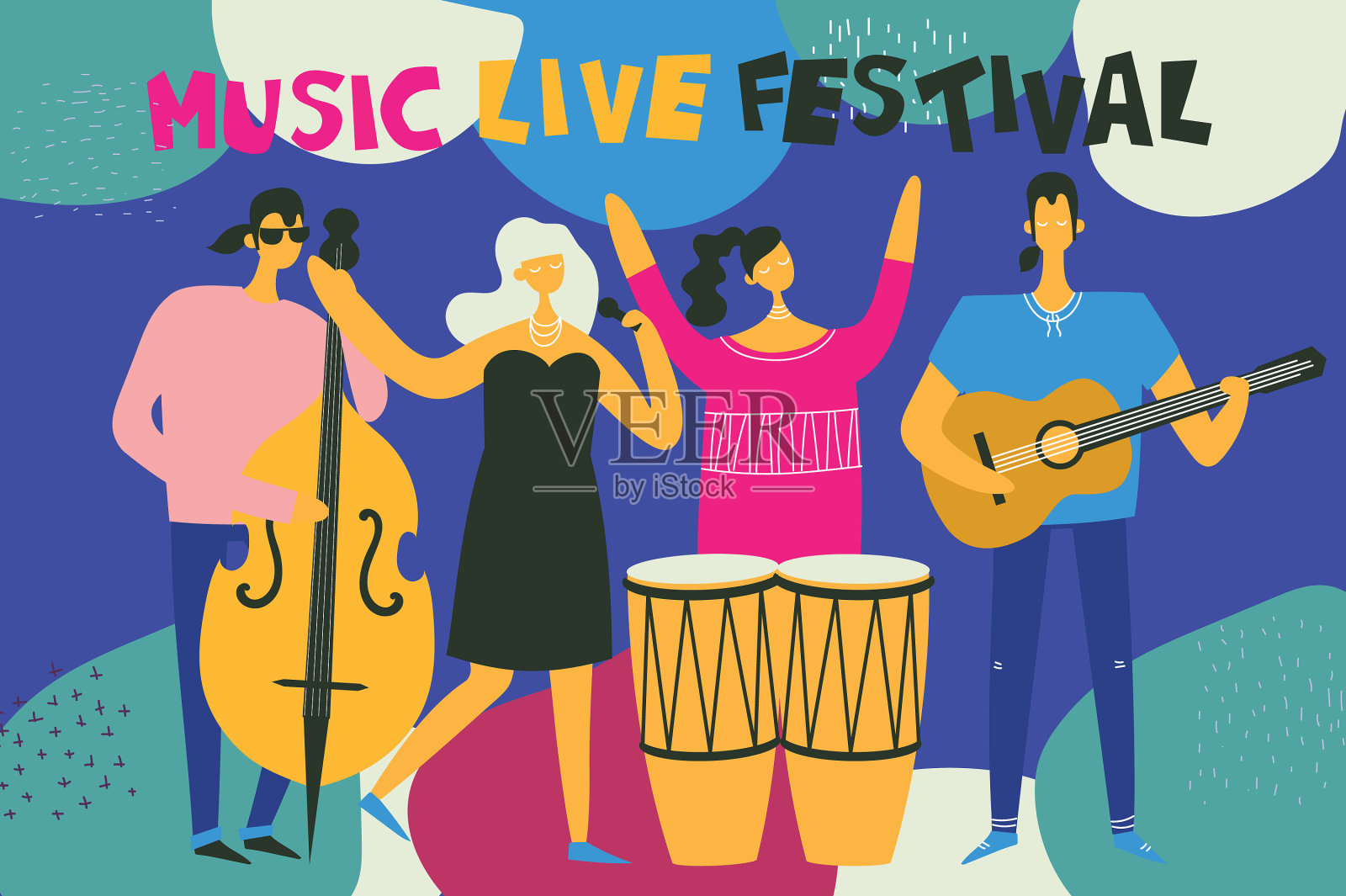 丰富多彩的爵士音乐节音乐家歌手和设计模板素材