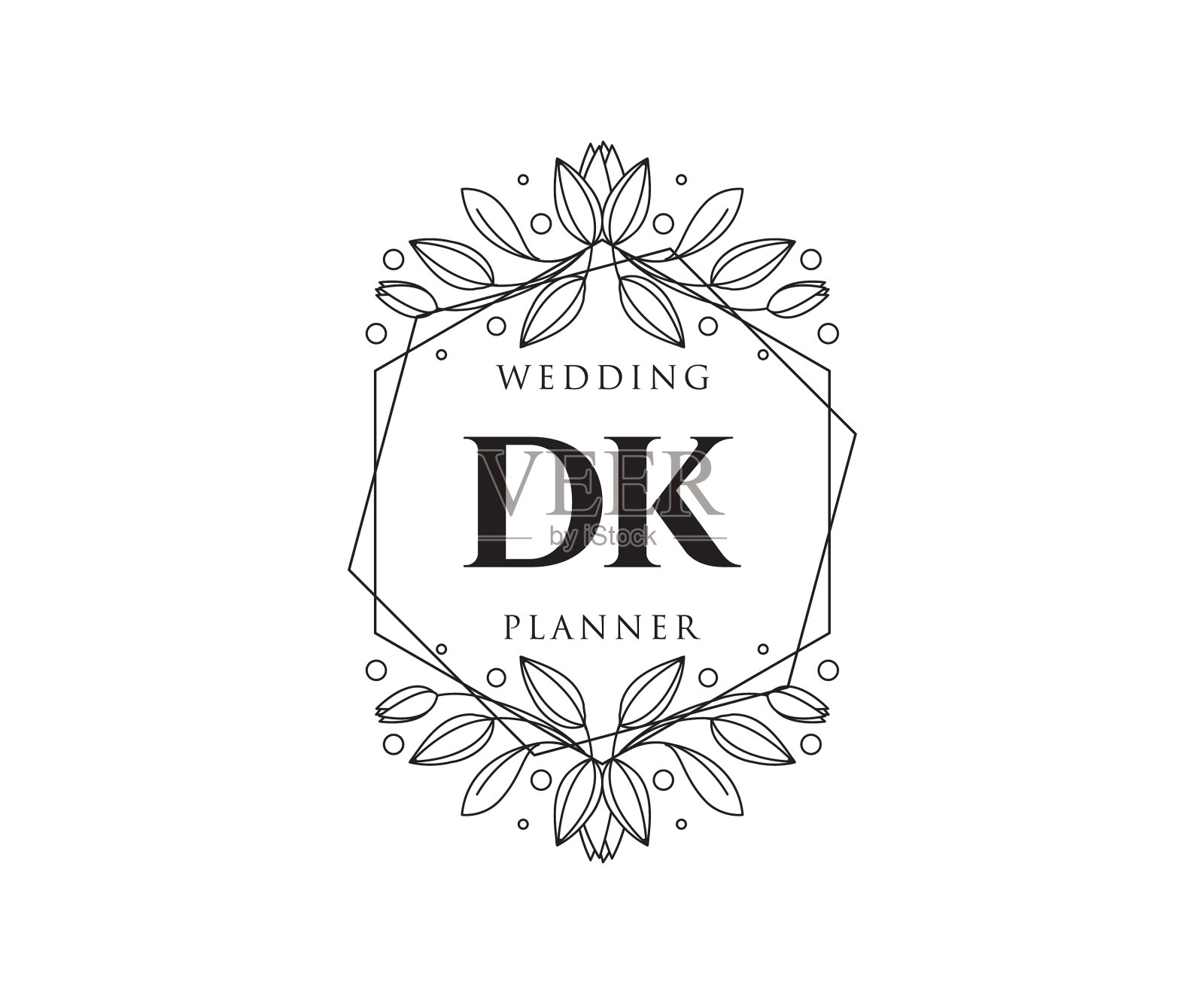 Dk首字母字母婚礼徽标设计元素图片