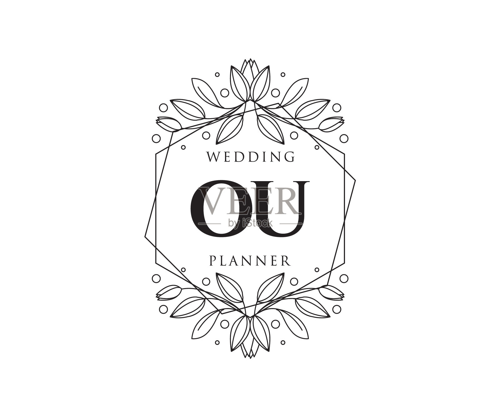 Ou首字母字母婚礼徽标设计元素图片